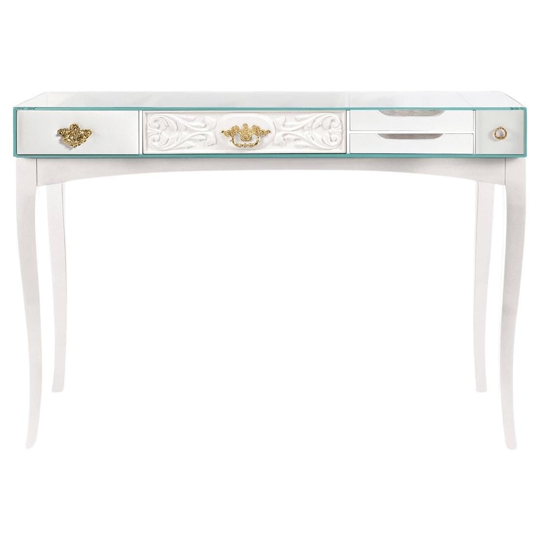 Consolle SOHO White - Legno lavorato a mano, ottone foglia oro e vetro - Boca Do Lobo in vendita