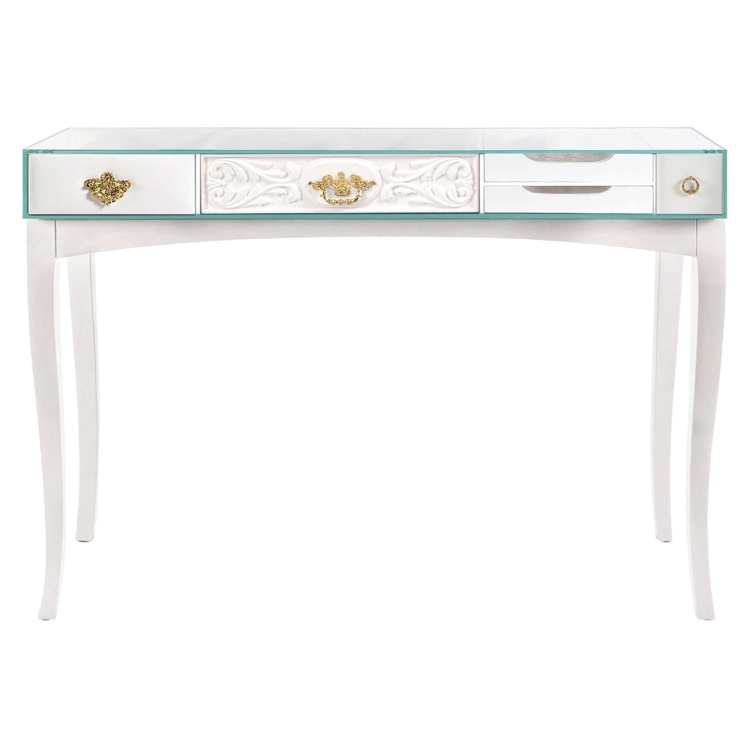 Soho White Console Table with Glass and Brass Detail by Boca do Lobo For Sale