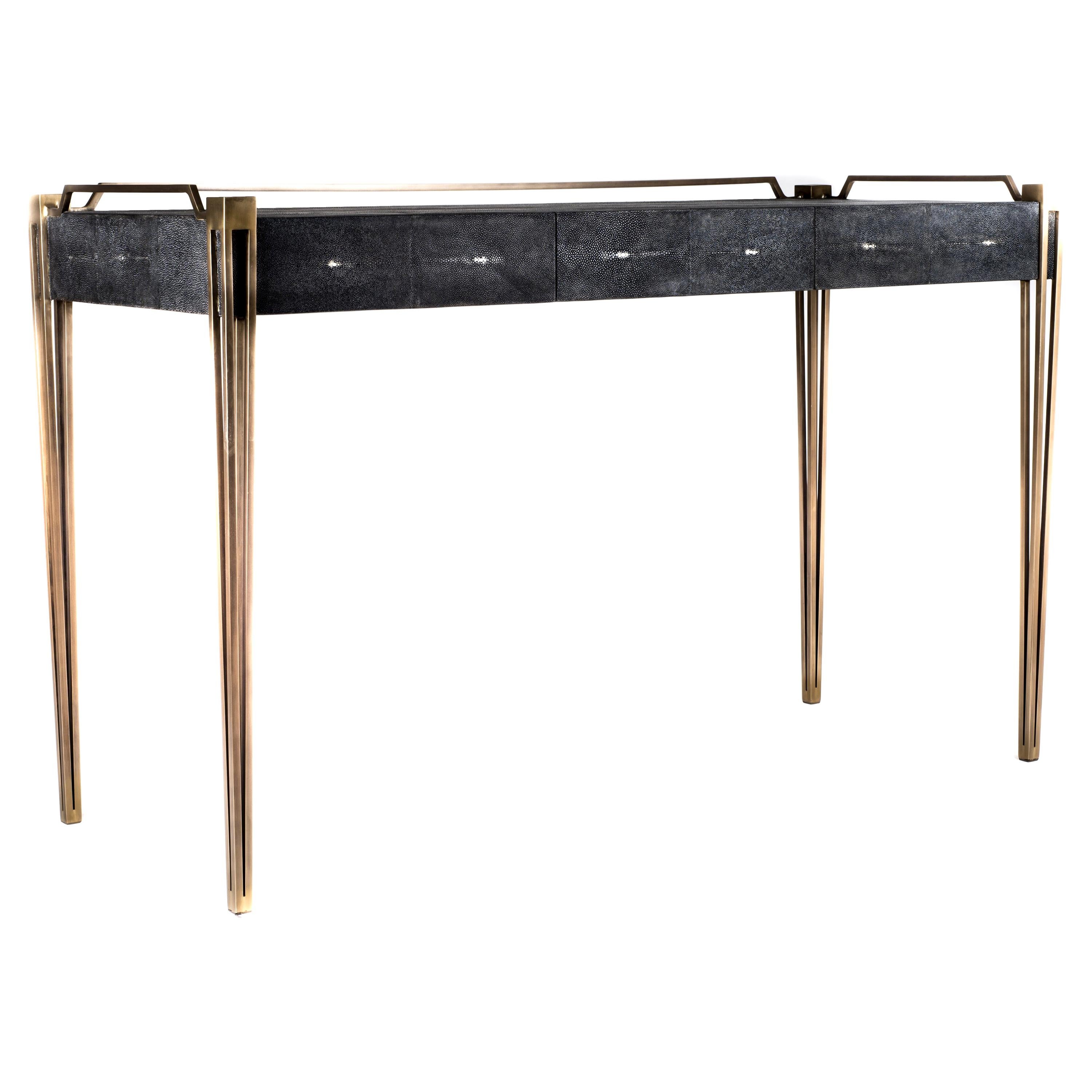 Soho Writing Desk in Black Shagreen and Bronze-Patina Brass by R&Y Augousti