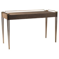 Soho Writing Desk in Brown Shagreen and Bronze-Patina Brass by R&Y Augousti