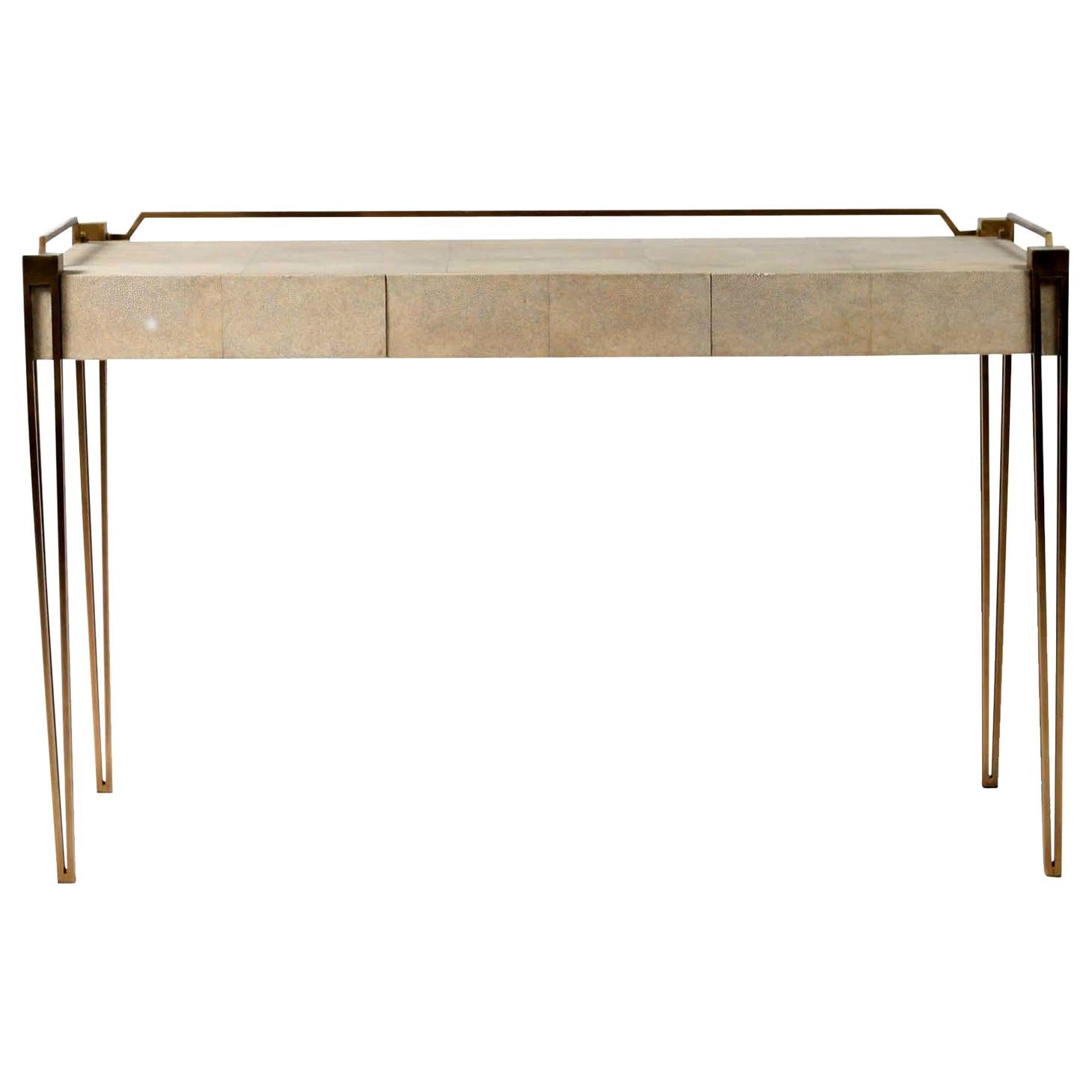 Soho Writing Desk in Cream Shagreen and Bronze-Patina Brass by R & Y Augousti For Sale