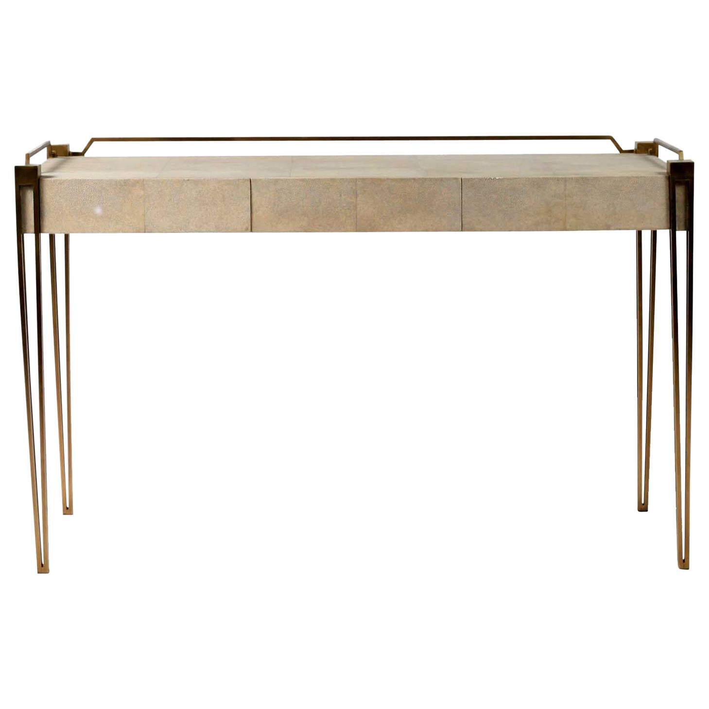 Soho Writing Desk in Cream Shagreen and Bronze-Patina Brass by R&Y Augousti