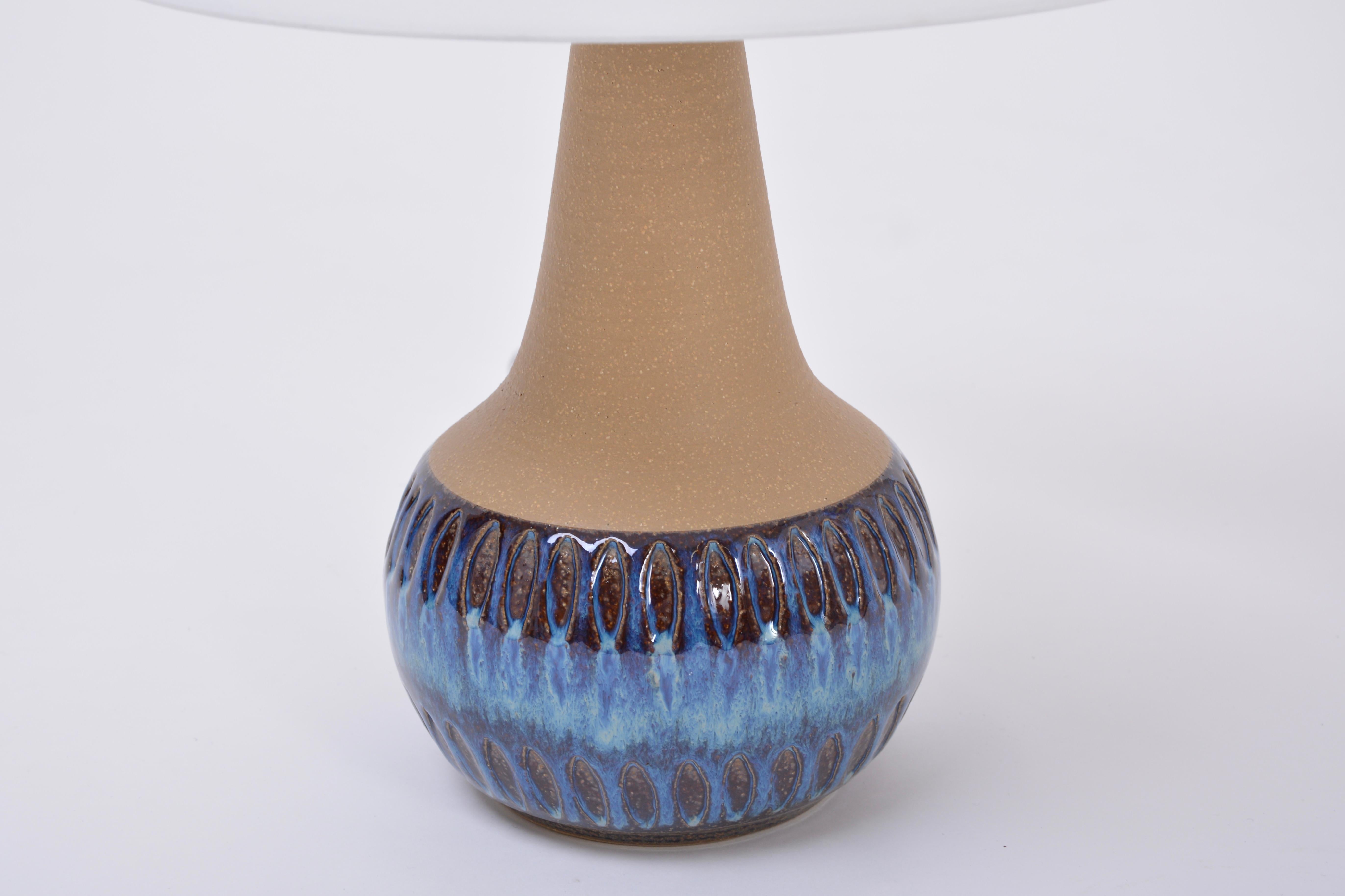 Glazed Soholm Handmade Danish Mid-Century Modern Stoneware Lamp with Blue Ceramic Base For Sale