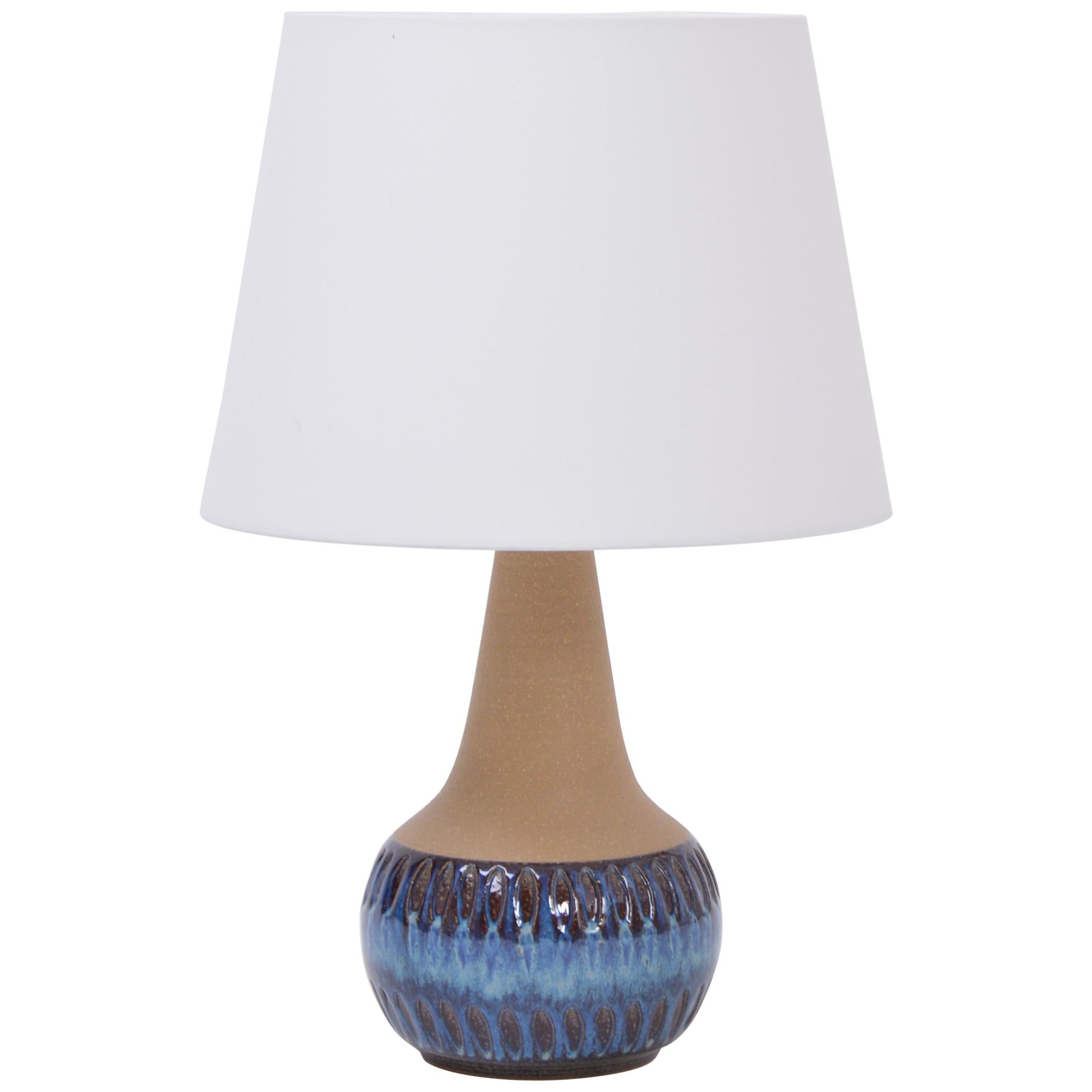 Soholm Handmade Danish Mid-Century Modern Stoneware Lamp with Blue Ceramic Base