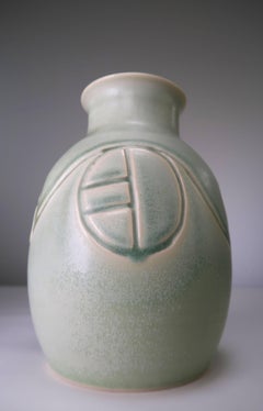 Søholm 1960s Organic Modern Aqua Mint Ceramic Vase, Denmark