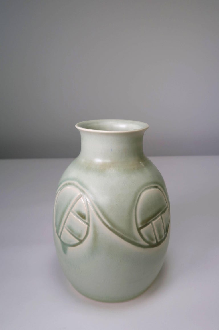Mid-Century Modern Organic Modern 60s Aqua, Mint Ceramic Vase, Denmark For Sale