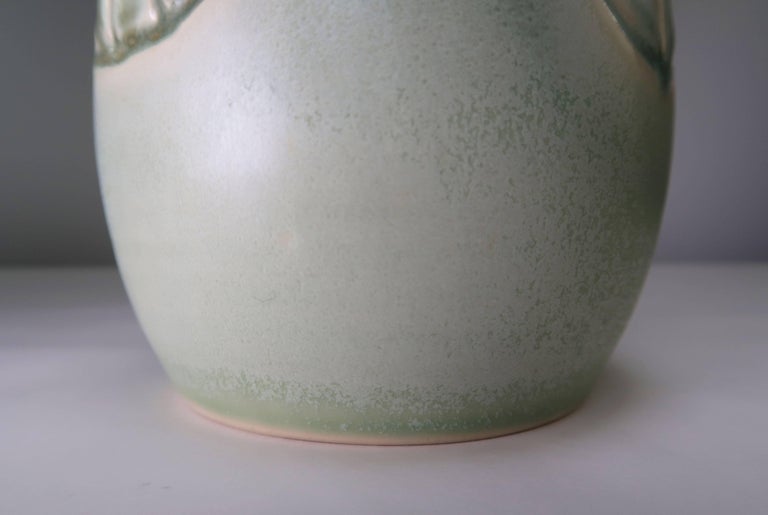 Hand-Carved Organic Modern 60s Aqua, Mint Ceramic Vase, Denmark For Sale