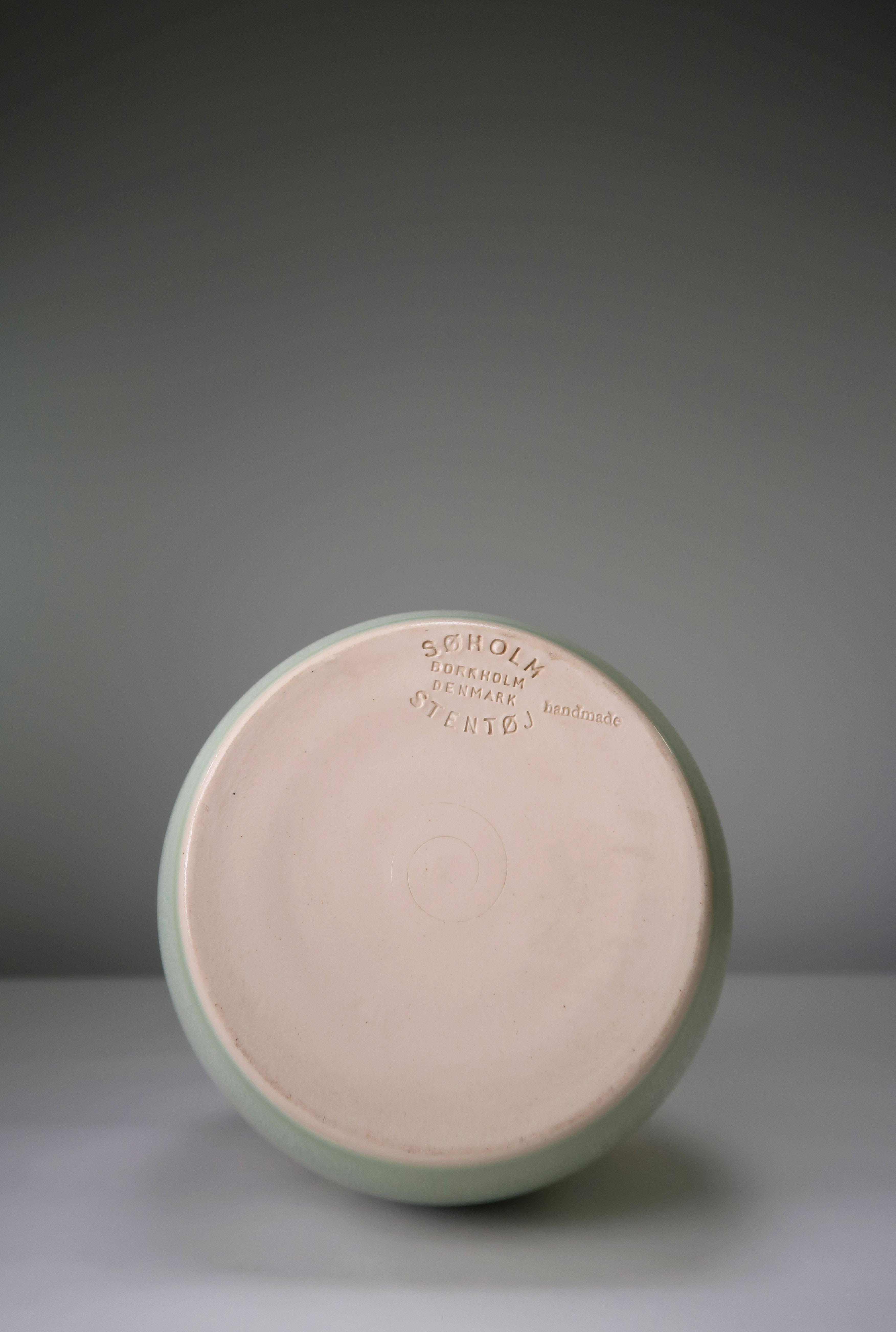 Danish Søholm 1960s Organic Modern Aqua Mint Ceramic Vase, Denmark For Sale