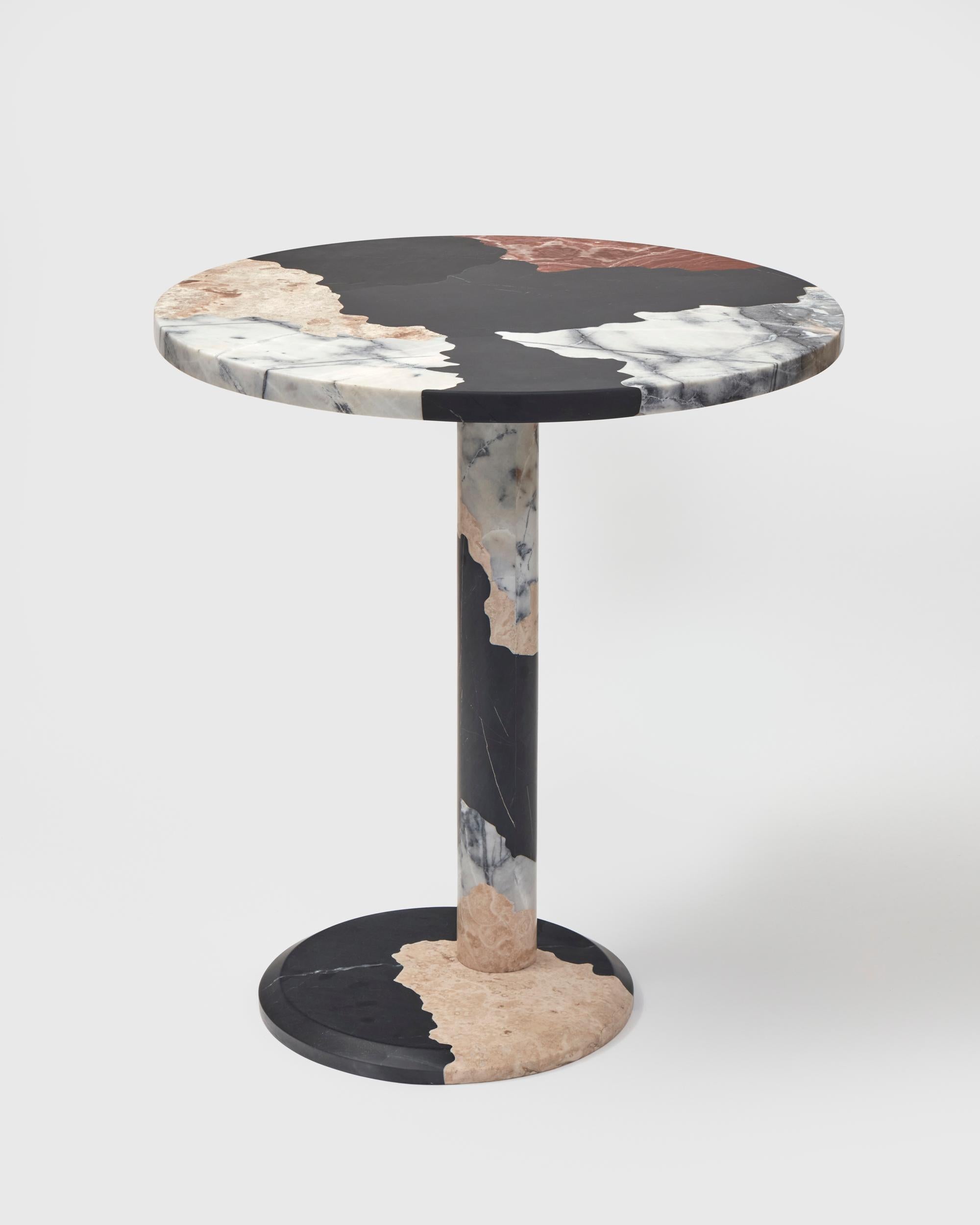 Soil Map N°3 table by Estudio Rafael Freyre
Dimensions: D 65 x H 100 cm 
Materials: Diverse Recycled Andes Stones

The pieces in the Soil Map series are part of a quest to bring our bodies closer to the geography we inhabit, to the mineral