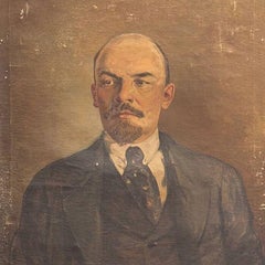 Soivet Era Vladimir Lenin Oil on Canvas Portrait, Russia