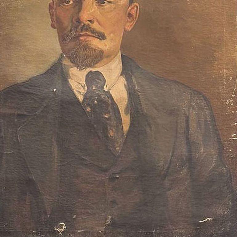 Soivet Era Vladimir Lenin Retrato al óleo sobre lienzo, Rusia Europeo en venta
