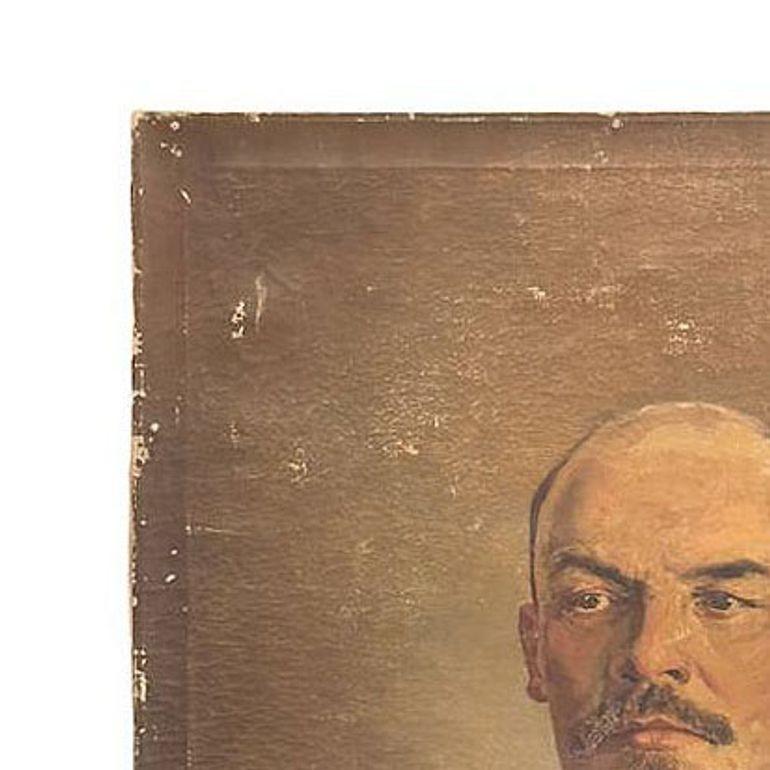 Soivet Era Vladimir Lenin Retrato al óleo sobre lienzo, Rusia Cepillado en venta