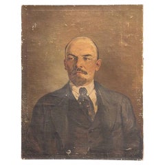 Soivet Era Vladimir Lenin Retrato al óleo sobre lienzo, Rusia