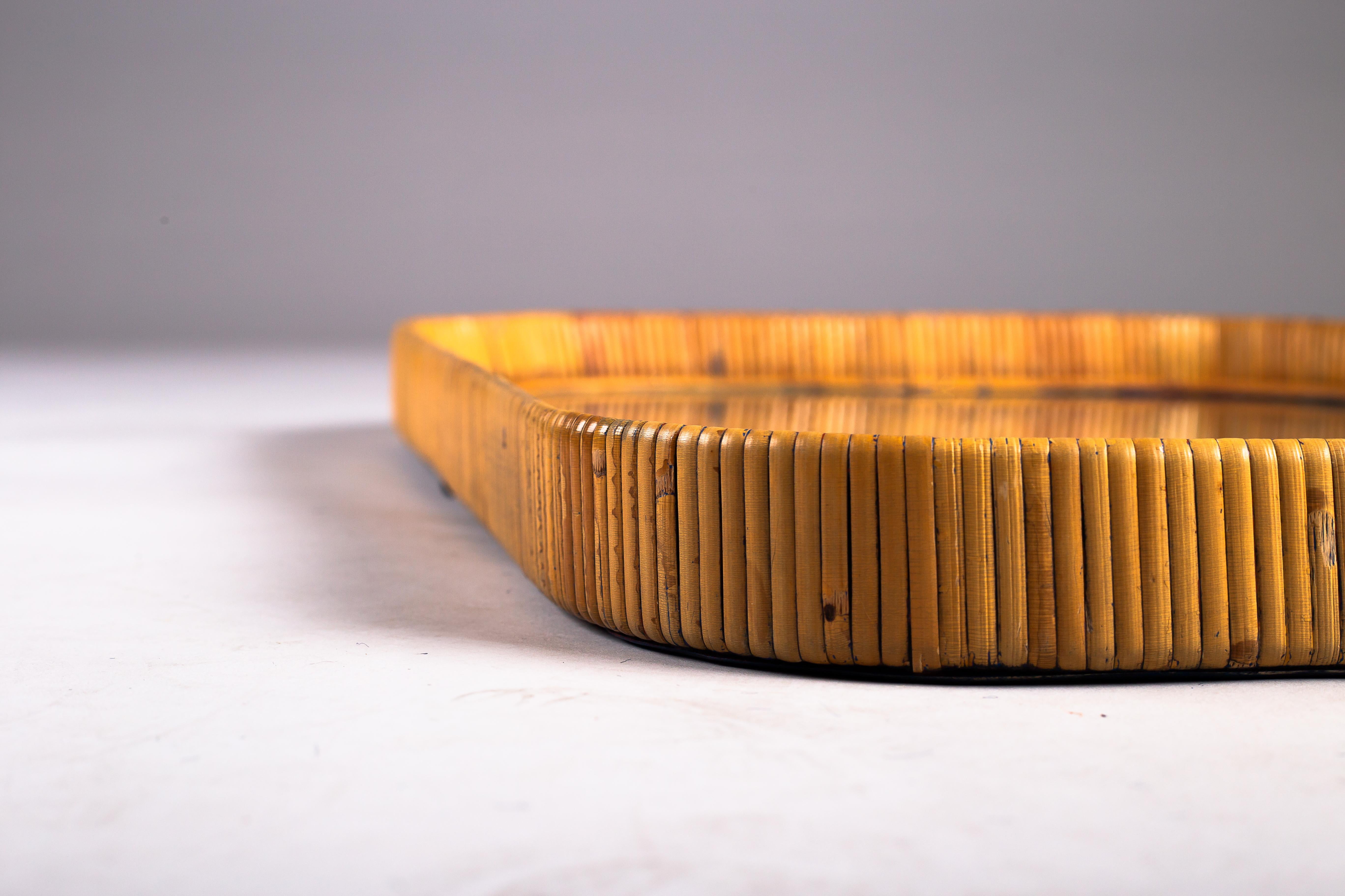 Sokeva Oy, Finnish mid-century modern rattan mirror In Good Condition For Sale In Turku, Varsinais-Suomi