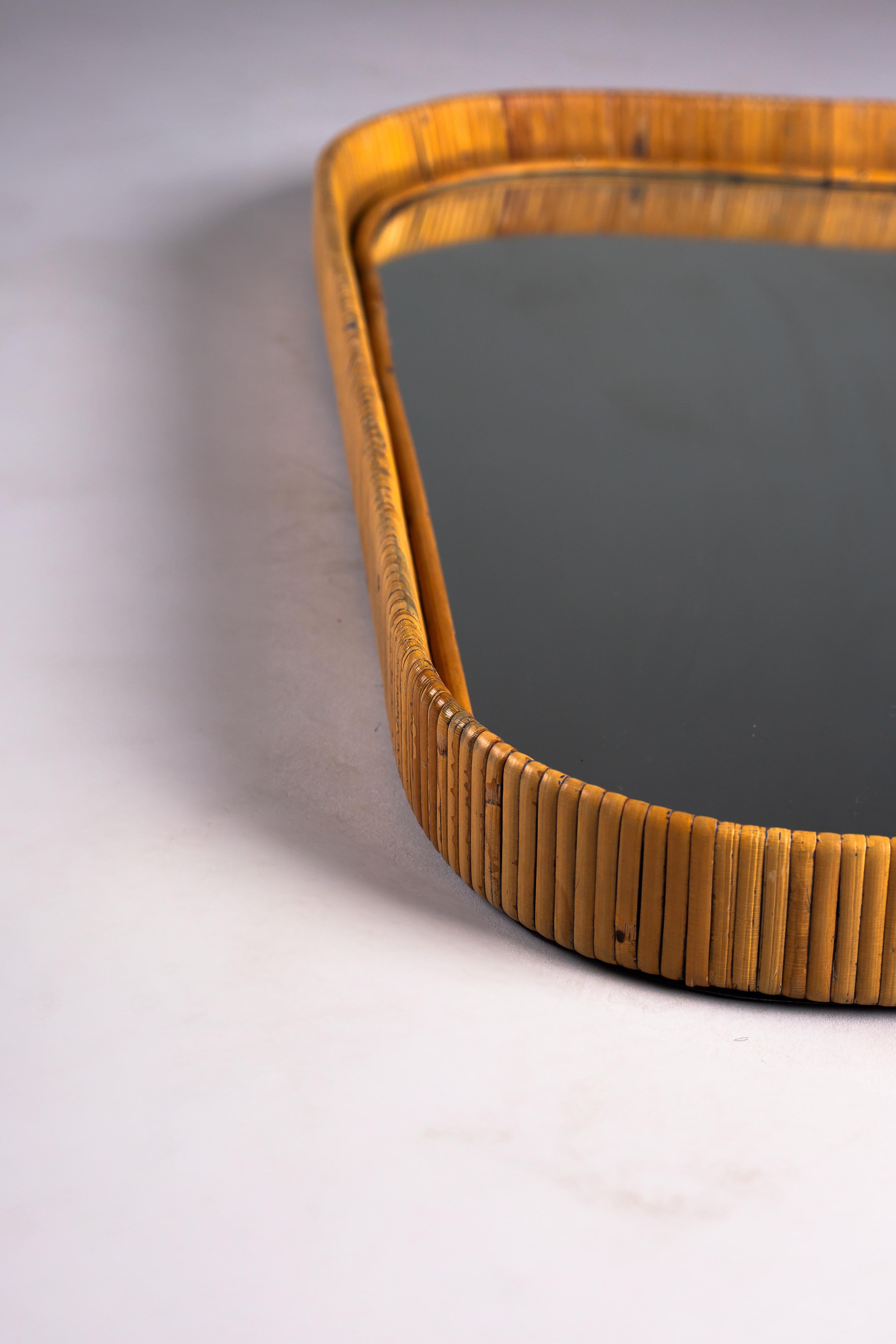 20th Century Sokeva Oy, Finnish mid-century modern rattan mirror For Sale