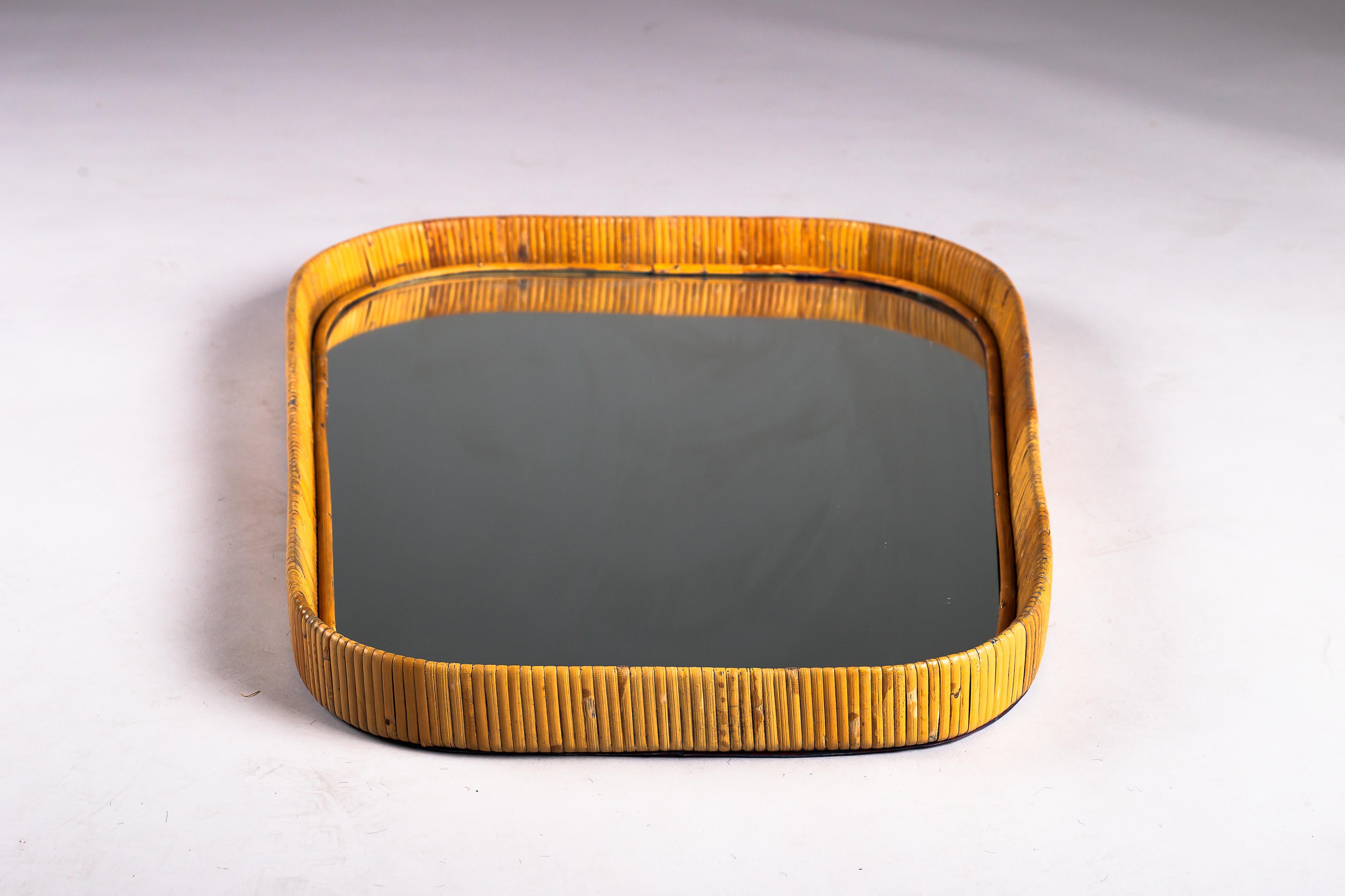 Sokeva Oy, Finnish mid-century modern rattan mirror For Sale 1