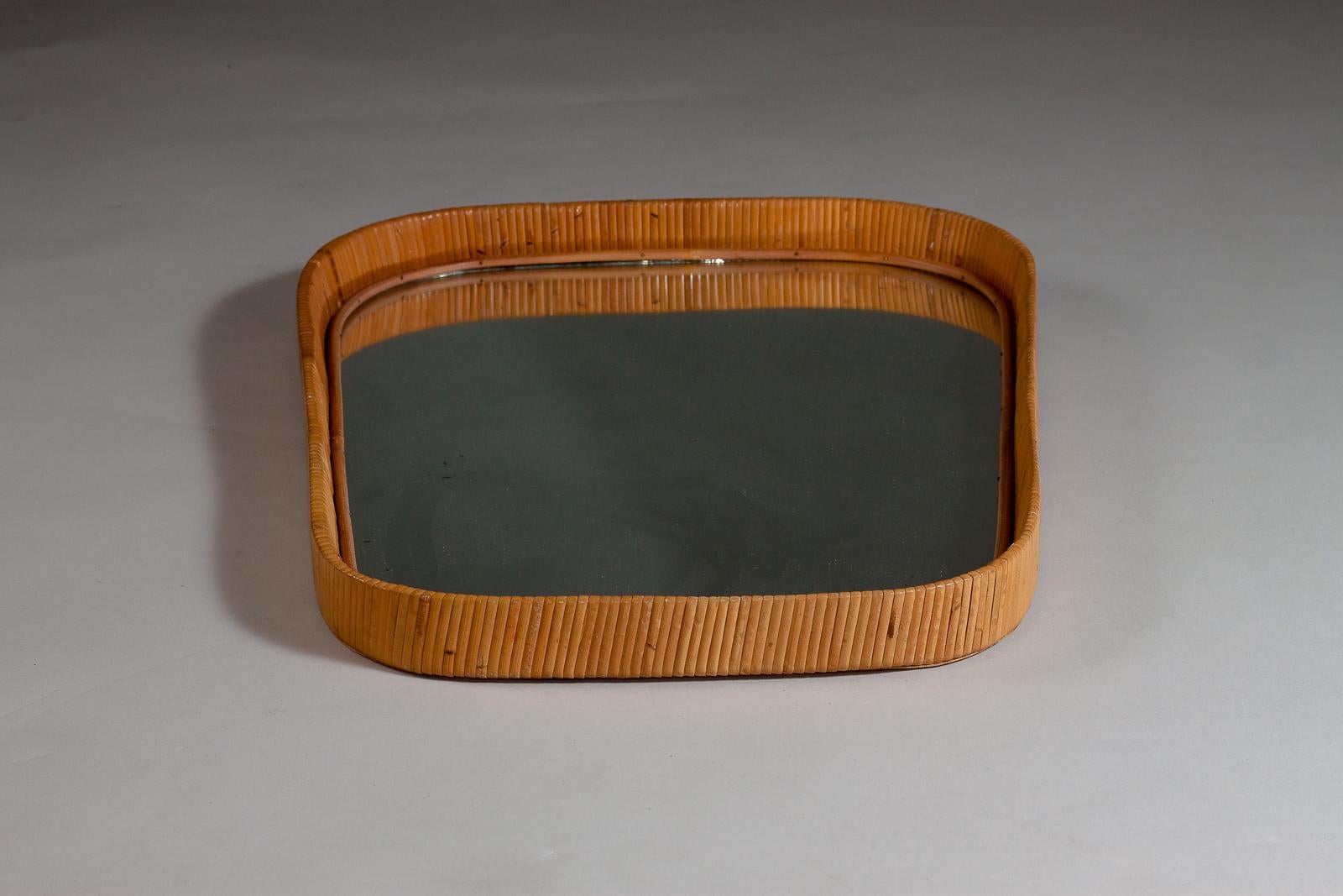 Sokeva Oy, mid-century modern rattan mirror For Sale 3