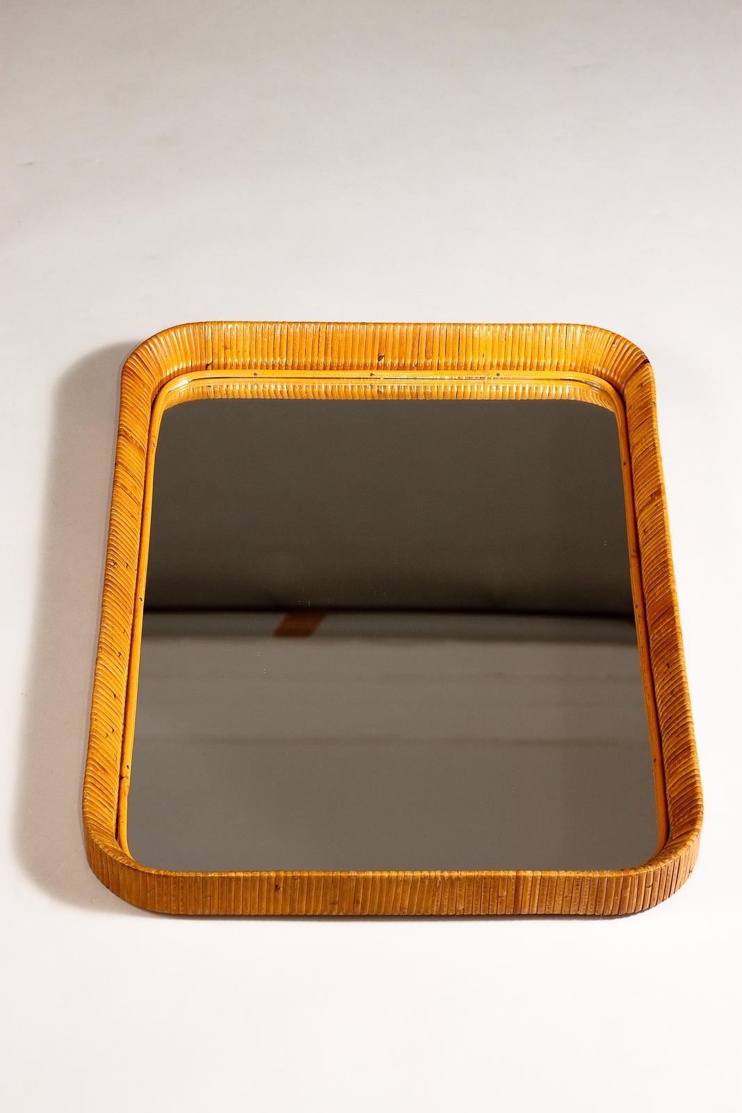 Sokeva Oy, mid-century modern rattan mirror For Sale 4