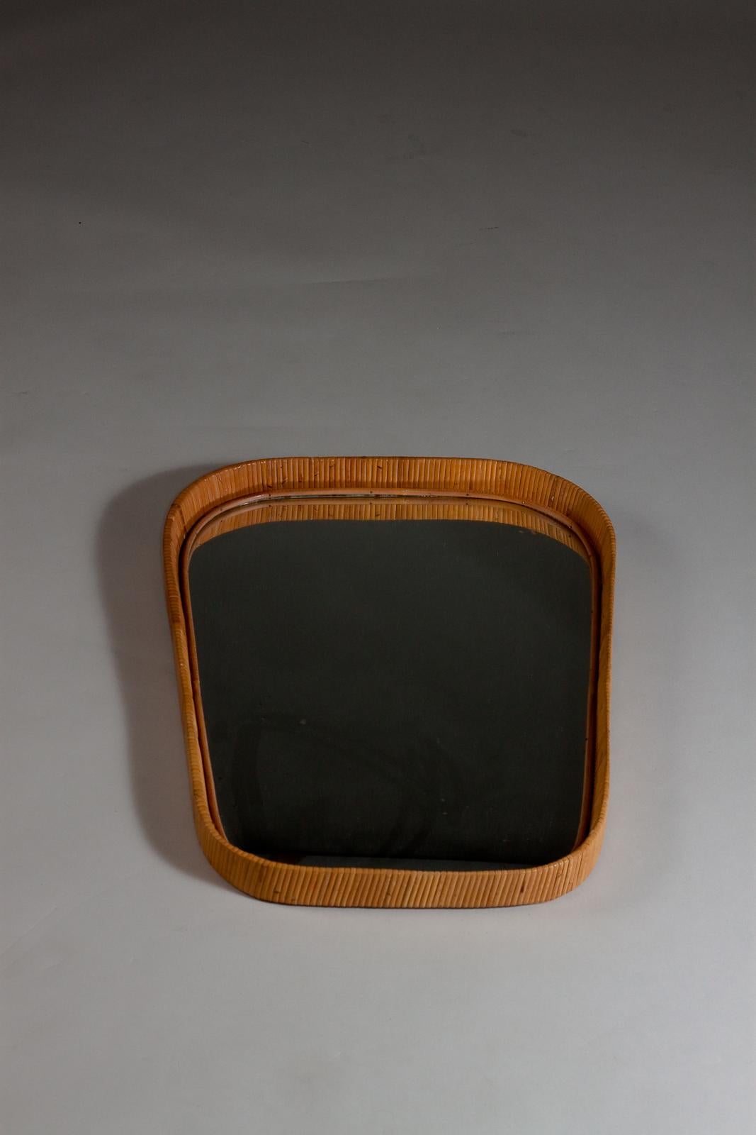 Sokeva Oy, mid-century modern rattan mirror For Sale 4