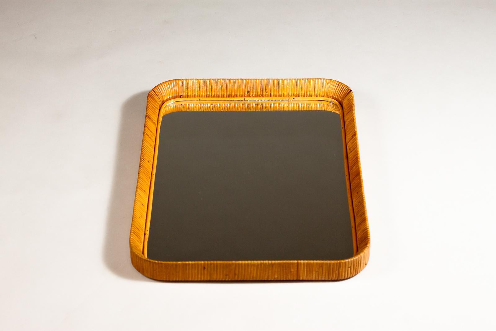 Sokeva Oy, mid-century modern rattan mirror For Sale 5