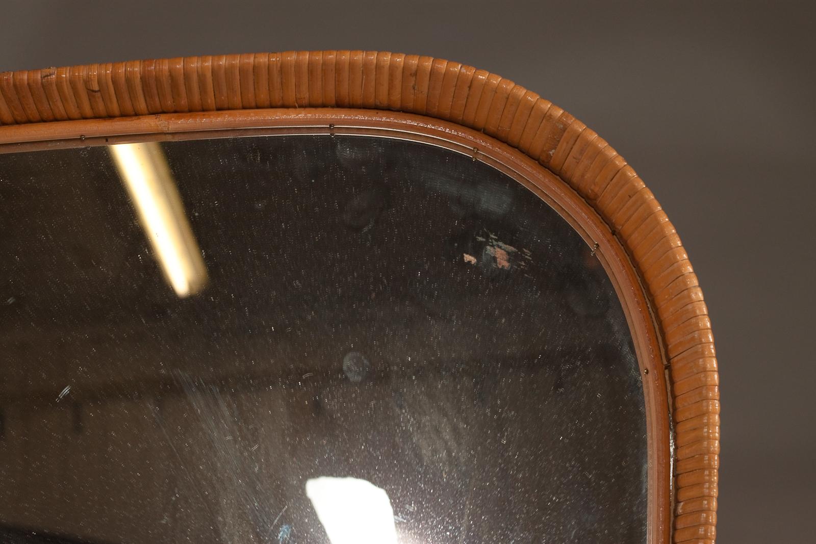 20th Century Sokeva Oy, mid-century modern rattan mirror For Sale