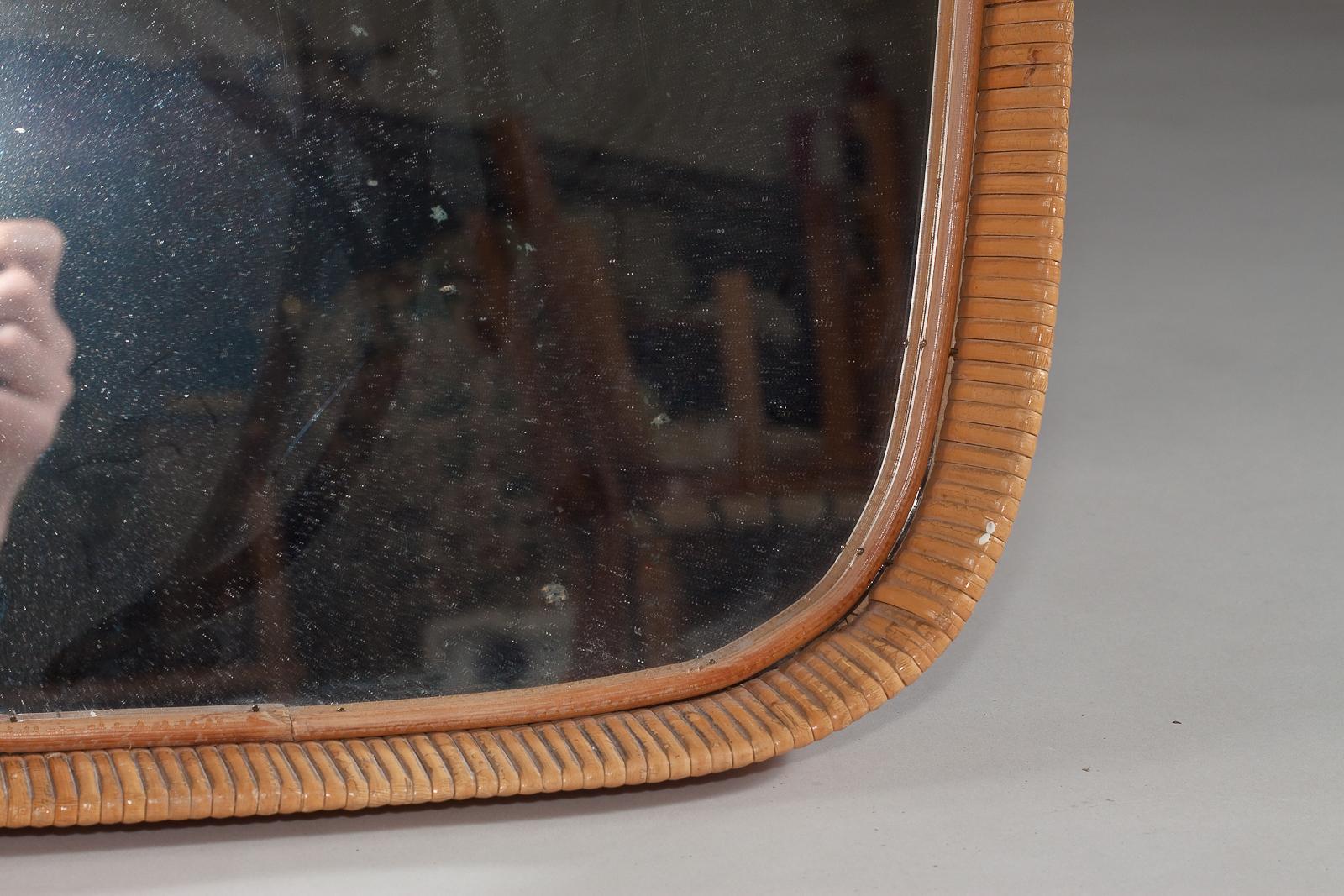 Rattan Sokeva Oy, mid-century modern rattan mirror For Sale