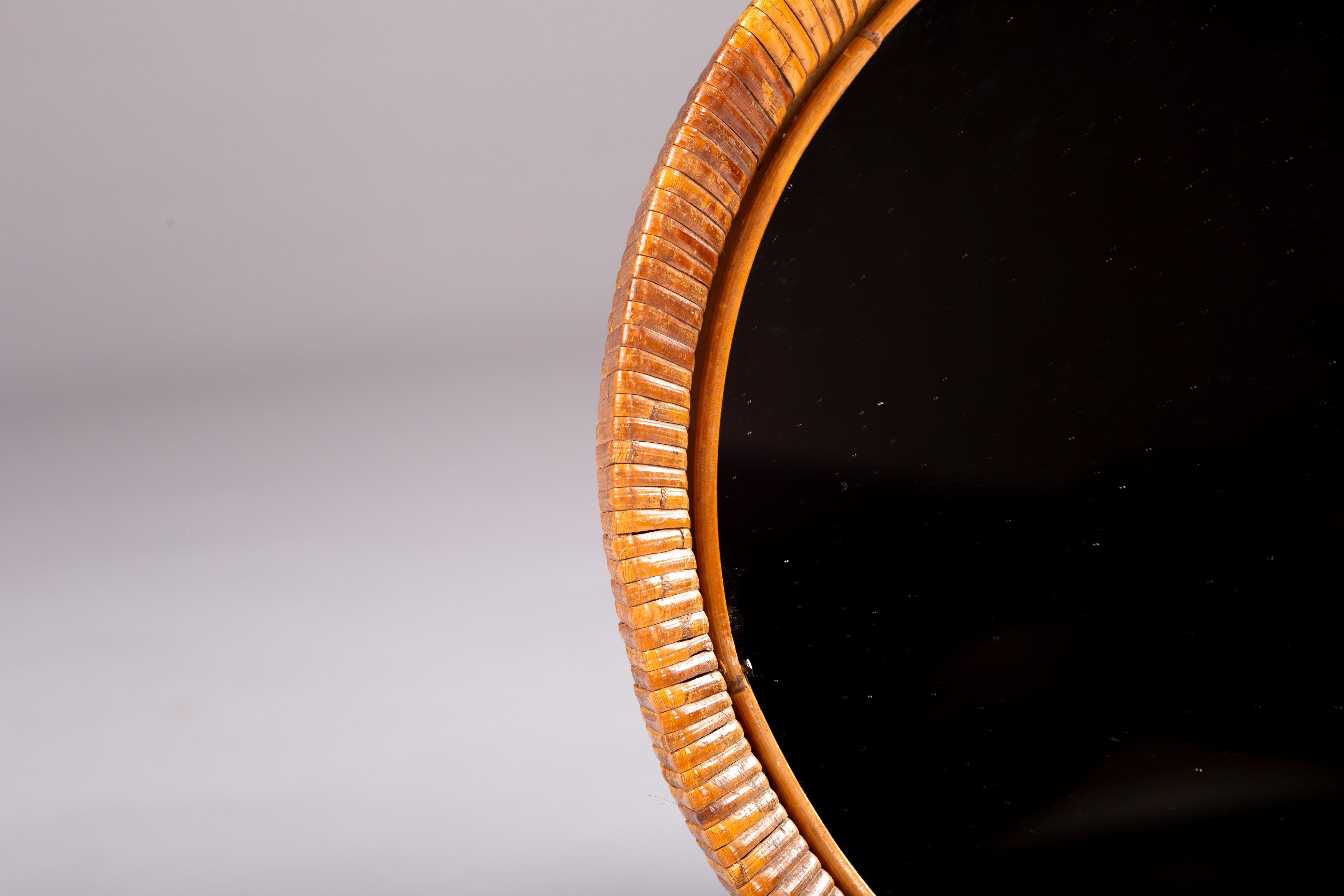 Mid-Century Modern Sokeva Oy, mid-century modern round rattan mirror For Sale
