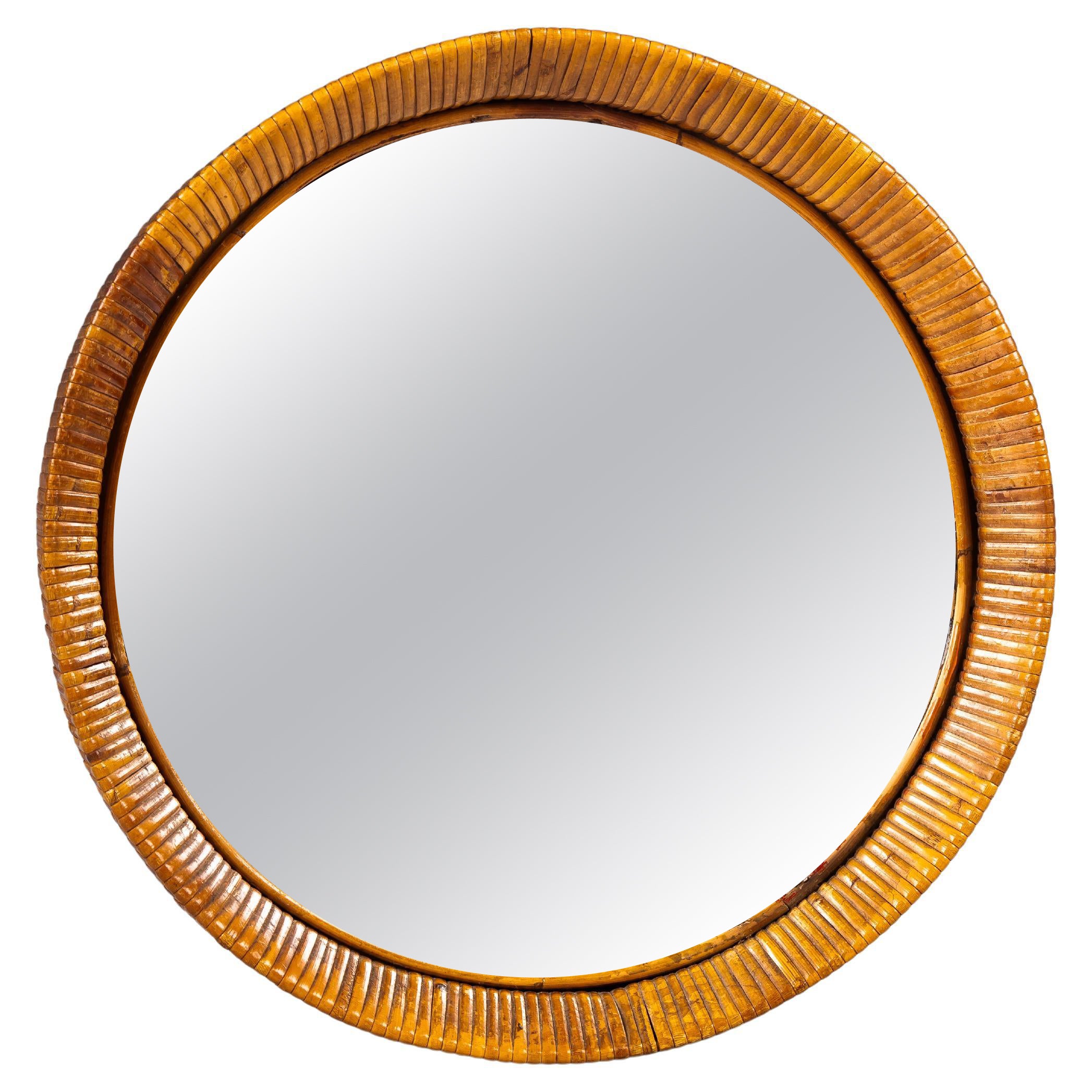 Sokeva Oy, mid-century modern round rattan mirror