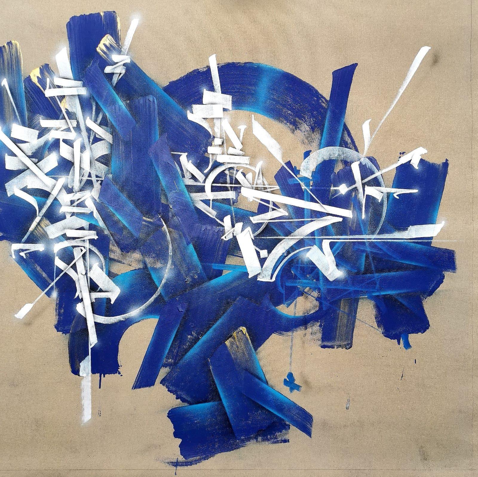 DMVT 2904, Abstraktion und kalligrafische Kunst des französischen Straßenkünstlers SOKLAK – Mixed Media Art von Soklak