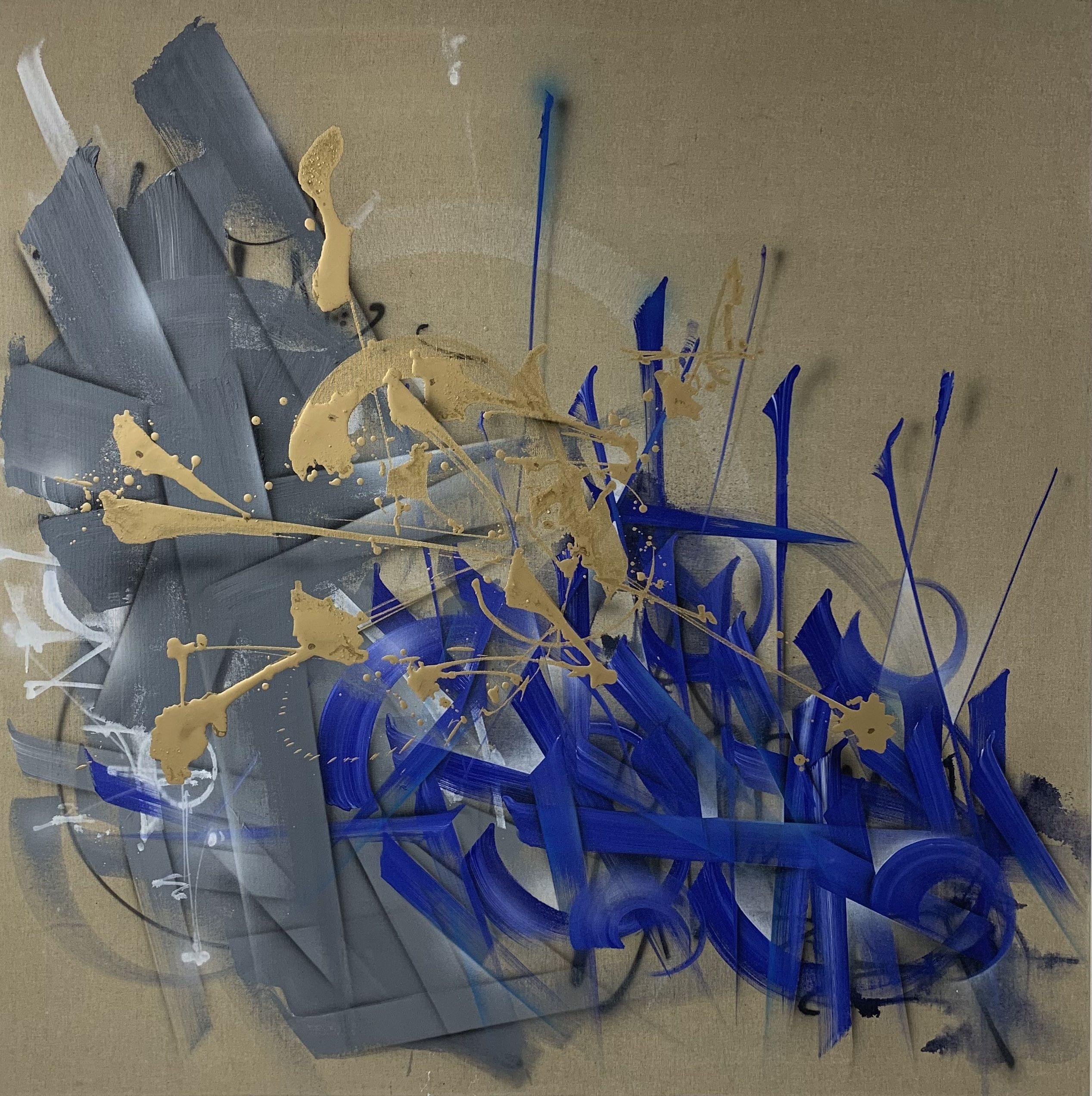 Goldene Quantum Variation, lyrische Abstraktion des französischen Künstlers SOKLAK – Mixed Media Art von Soklak