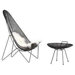 Used Sol Bloom Patio 'Scoop' Chair with Table in Black Steel Mesh 