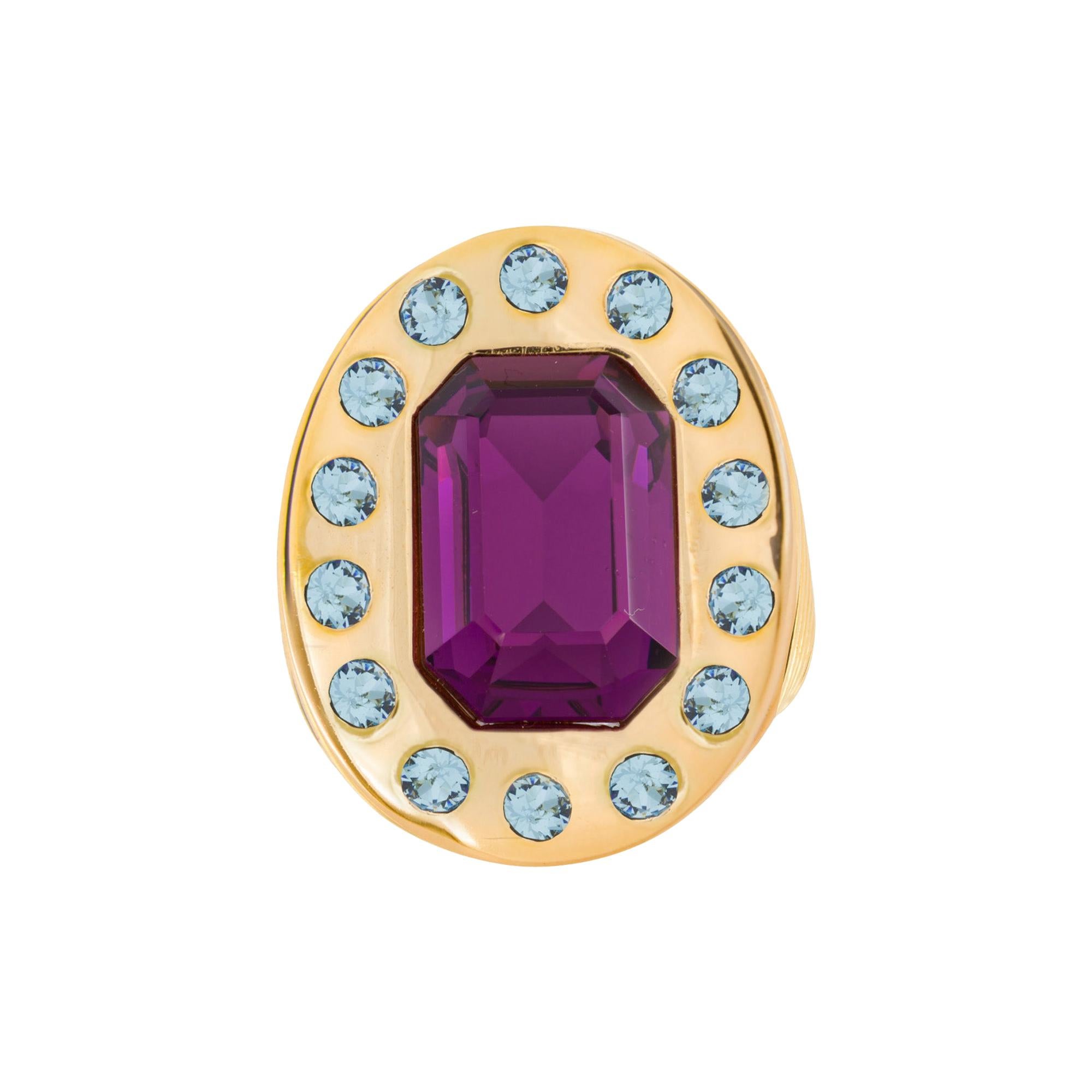 Sol Chevalier gold plated purple and light blue stones ring NWOT