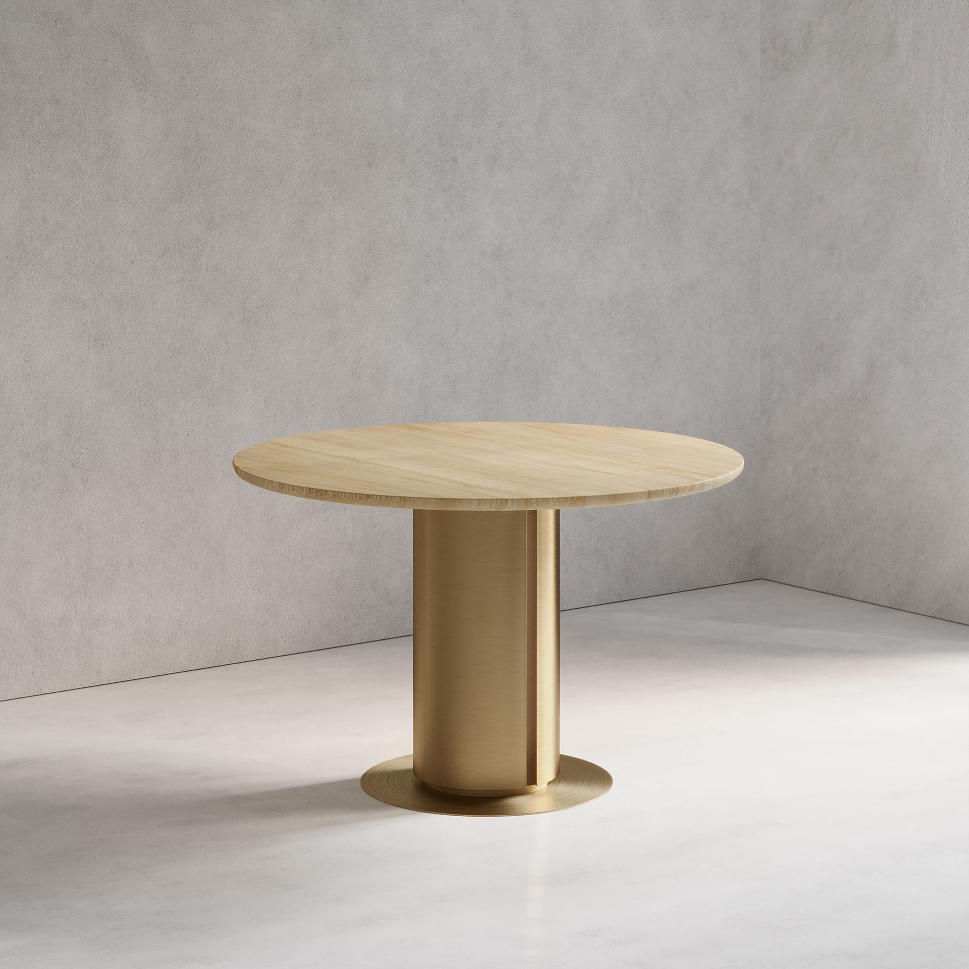 Organic Modern 'Sol Dining Table' Solid Sycamore, Hand-Spun Brass For Sale