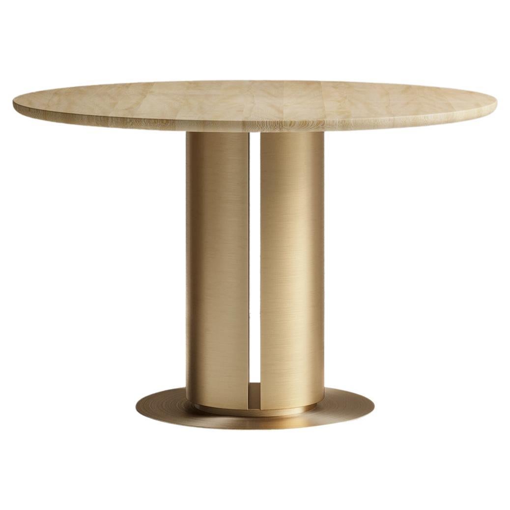 'Sol Dining Table' Solid Sycamore, Hand-Spun Brass For Sale