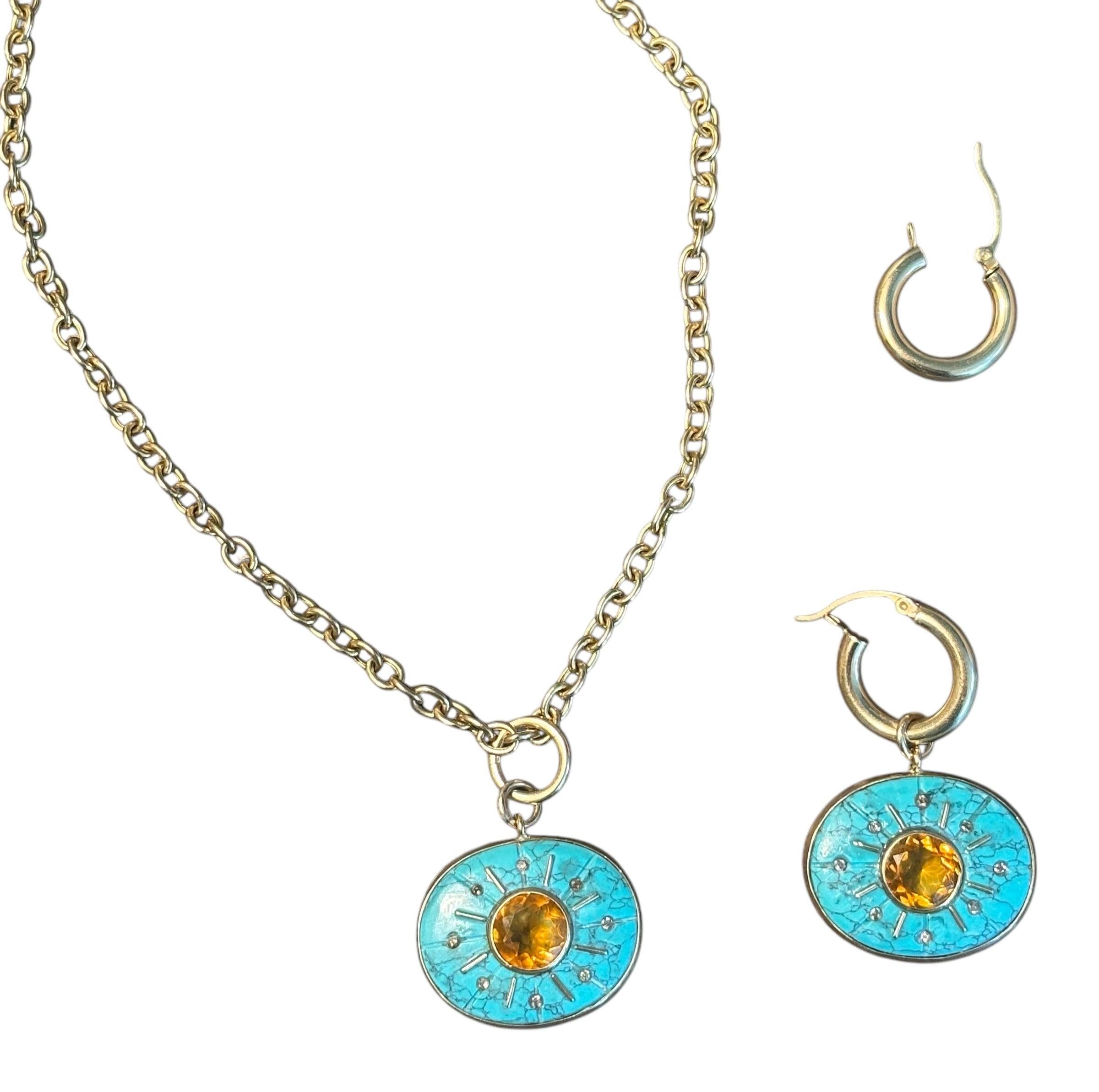 ORECCHINI SOL, Soli di turchese con citrino, diamanti champagne e oro 14k In condizioni Nuovo in vendita a New York, NY