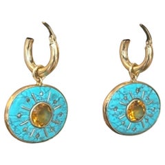 ENCHÈRES DE SOL, Soleils Turquoise avec Citrine, Diamants Champagne et Or 14k
