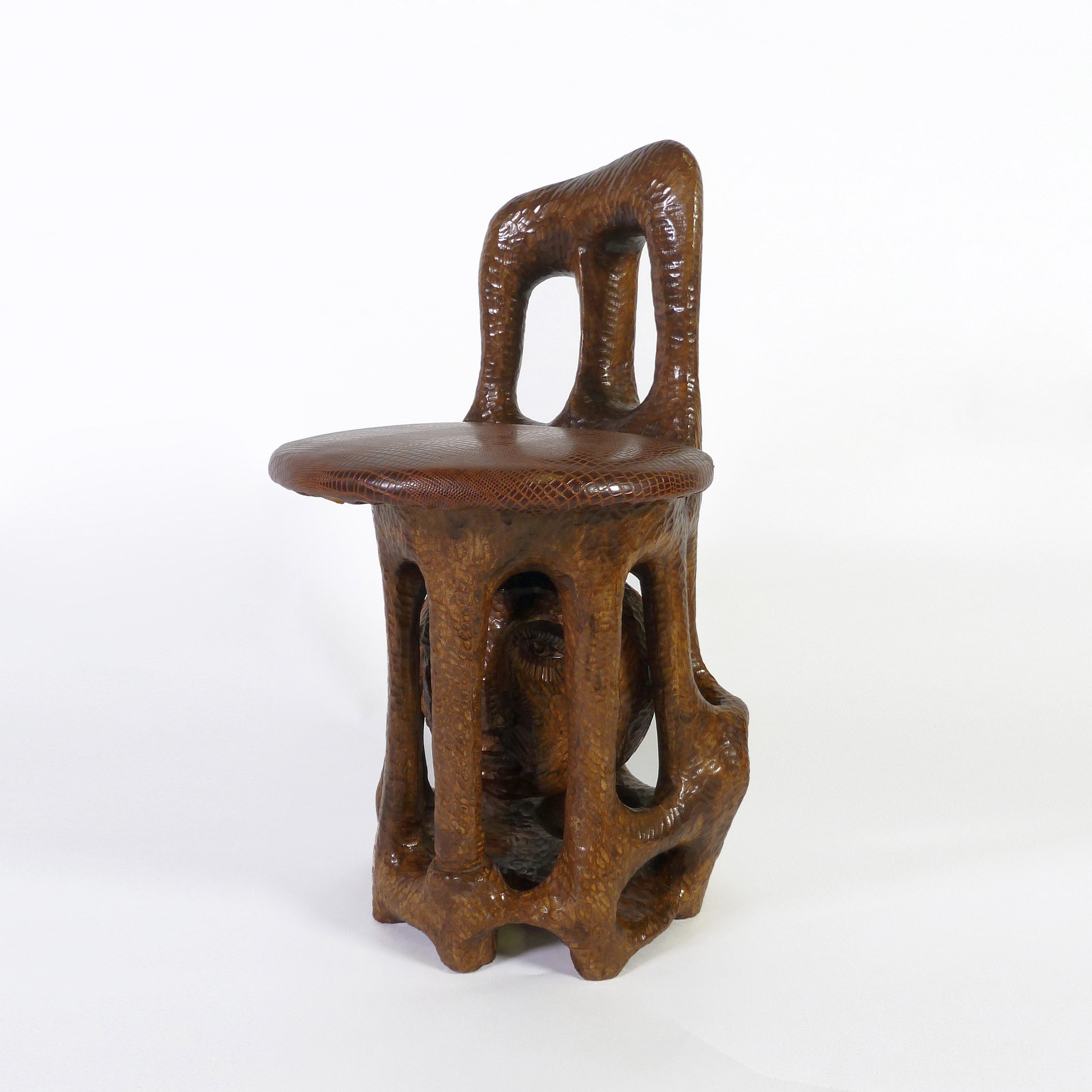 A unique museum piece with historical and political value especially for the latest BLM movement. This artwork by Sol Garson is a sculptural stained hand-carved wood chair, representing a prisoner and the struggles of Nelson Mandela as well as black