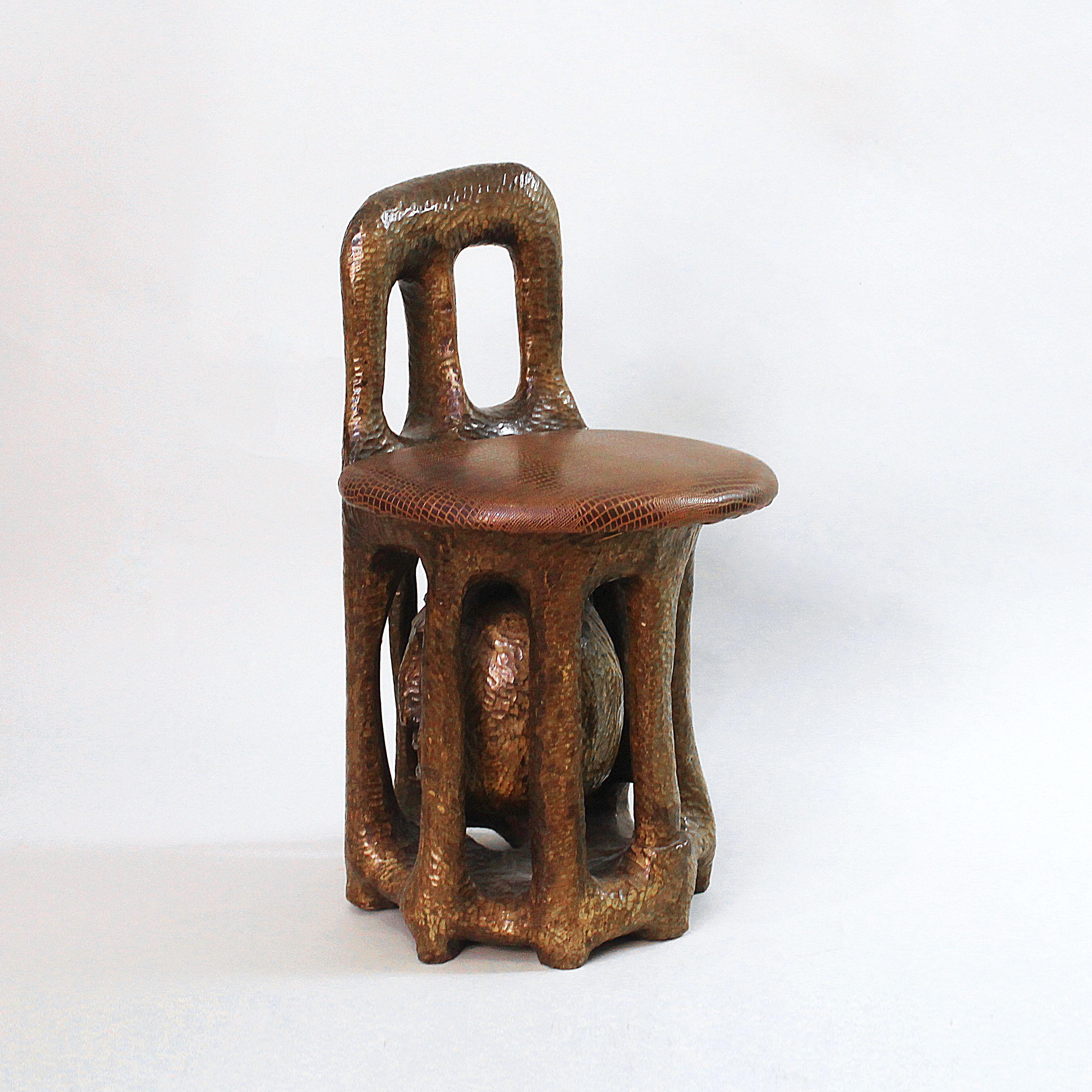 British Sol Garson Signed Sculptural Chair 1970s Art Hand Carved Wood Sculpture Mandela For Sale