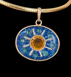SOL Lapis Pendant with Citrine, Emerald & 14k Gold