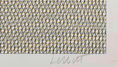 Blue Grid, Red Circles, Black and Yellow Arcs - Lithograph by Sol Lewitt - 1972