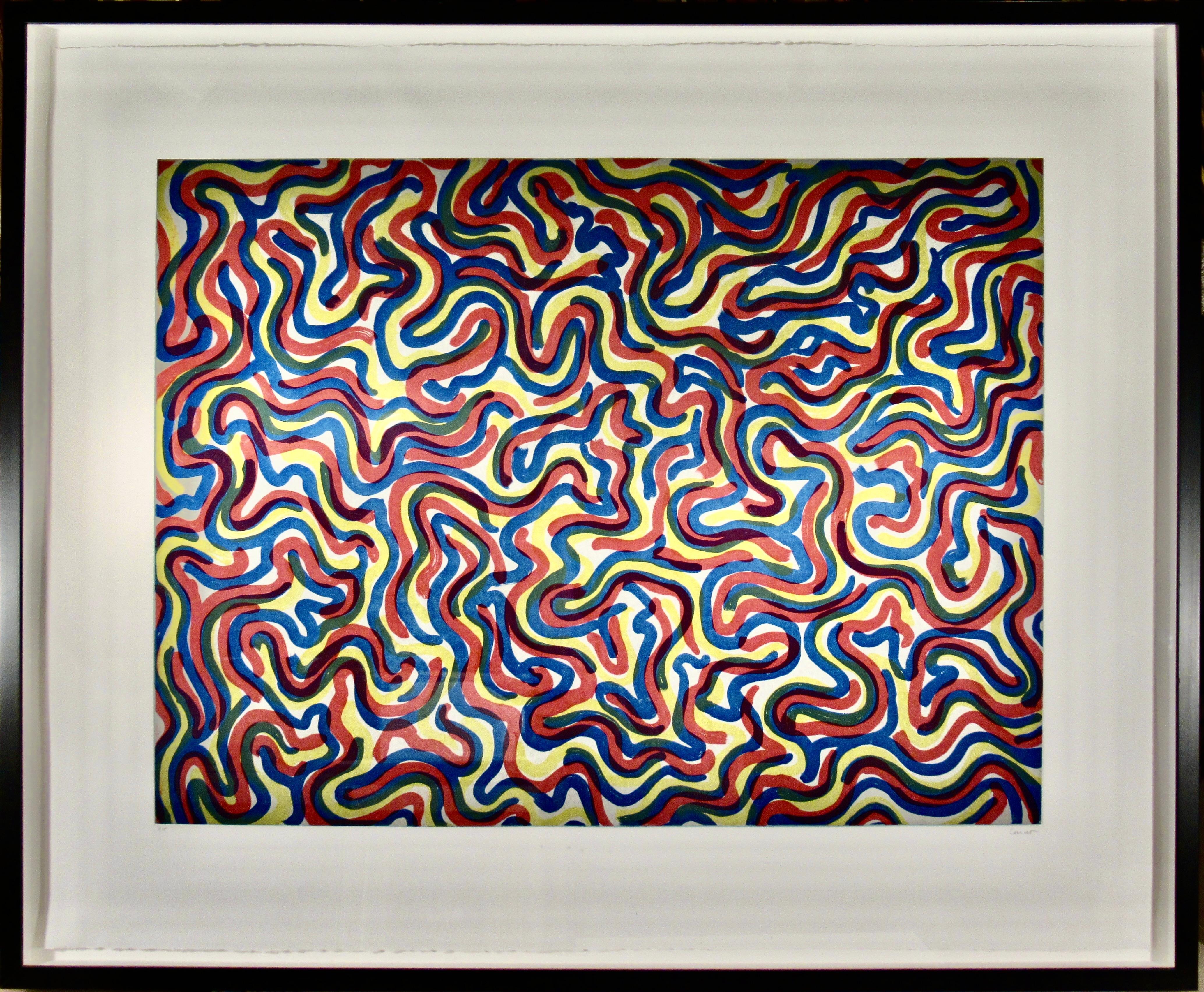 Sol LeWitt Abstract Print - "Curvy Brushstrokes" Large etching with aquatint, framed