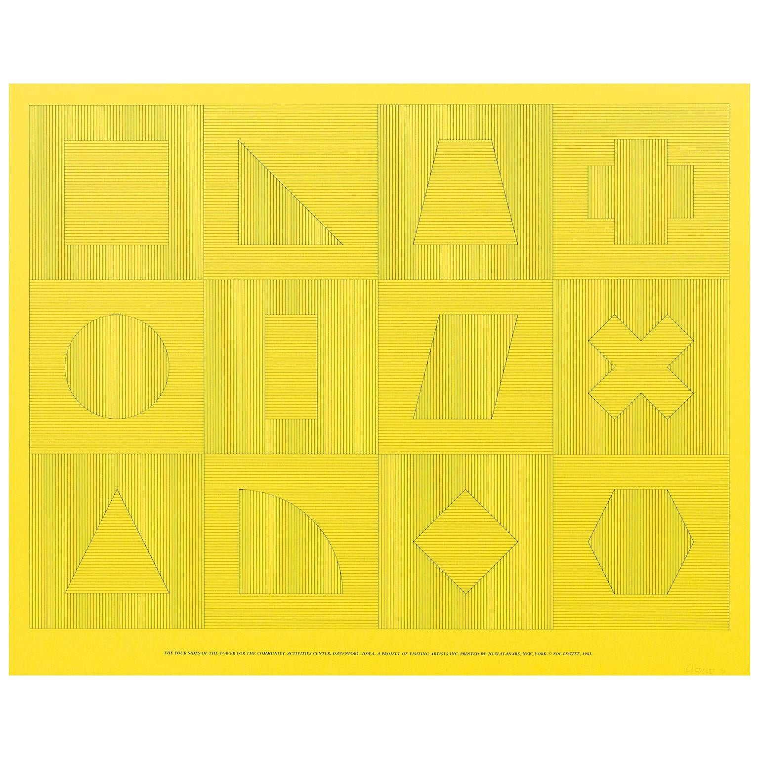 Abstract Print Sol LeWitt - Quatre côtés de la tour jaune