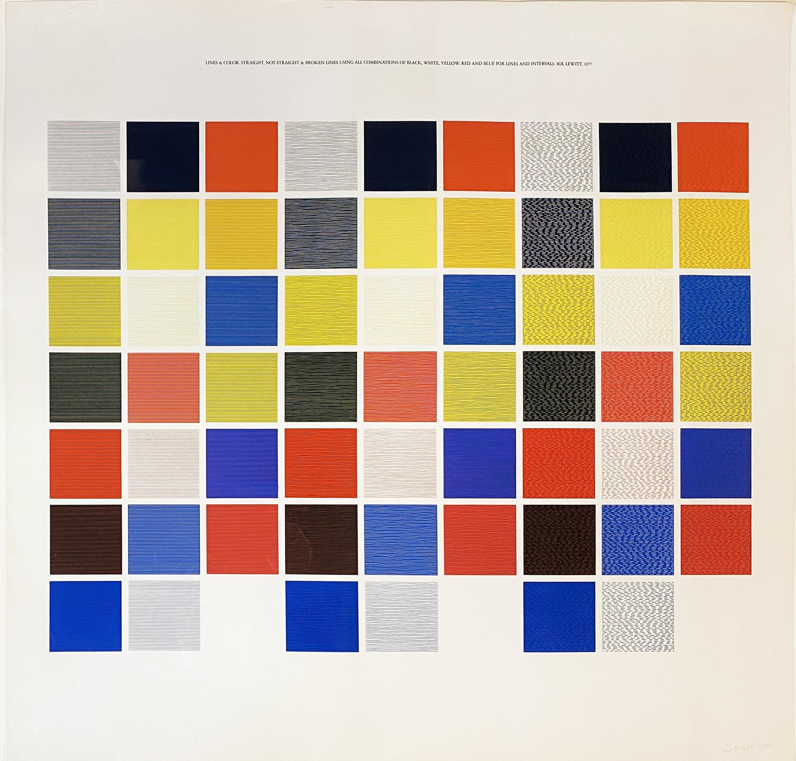 Líneas y color, líneas rectas, no rectas y quebradas, utilizando todas las combinaciones.. - Print de Sol LeWitt