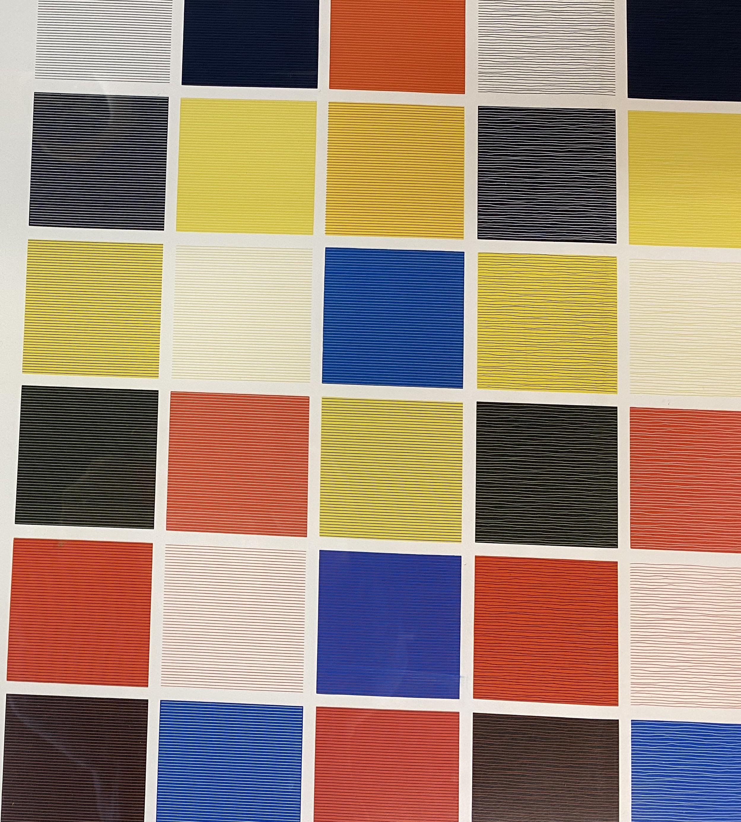 Líneas y color, líneas rectas, no rectas y quebradas, utilizando todas las combinaciones.. - Print Geométrico abstracto de Sol LeWitt