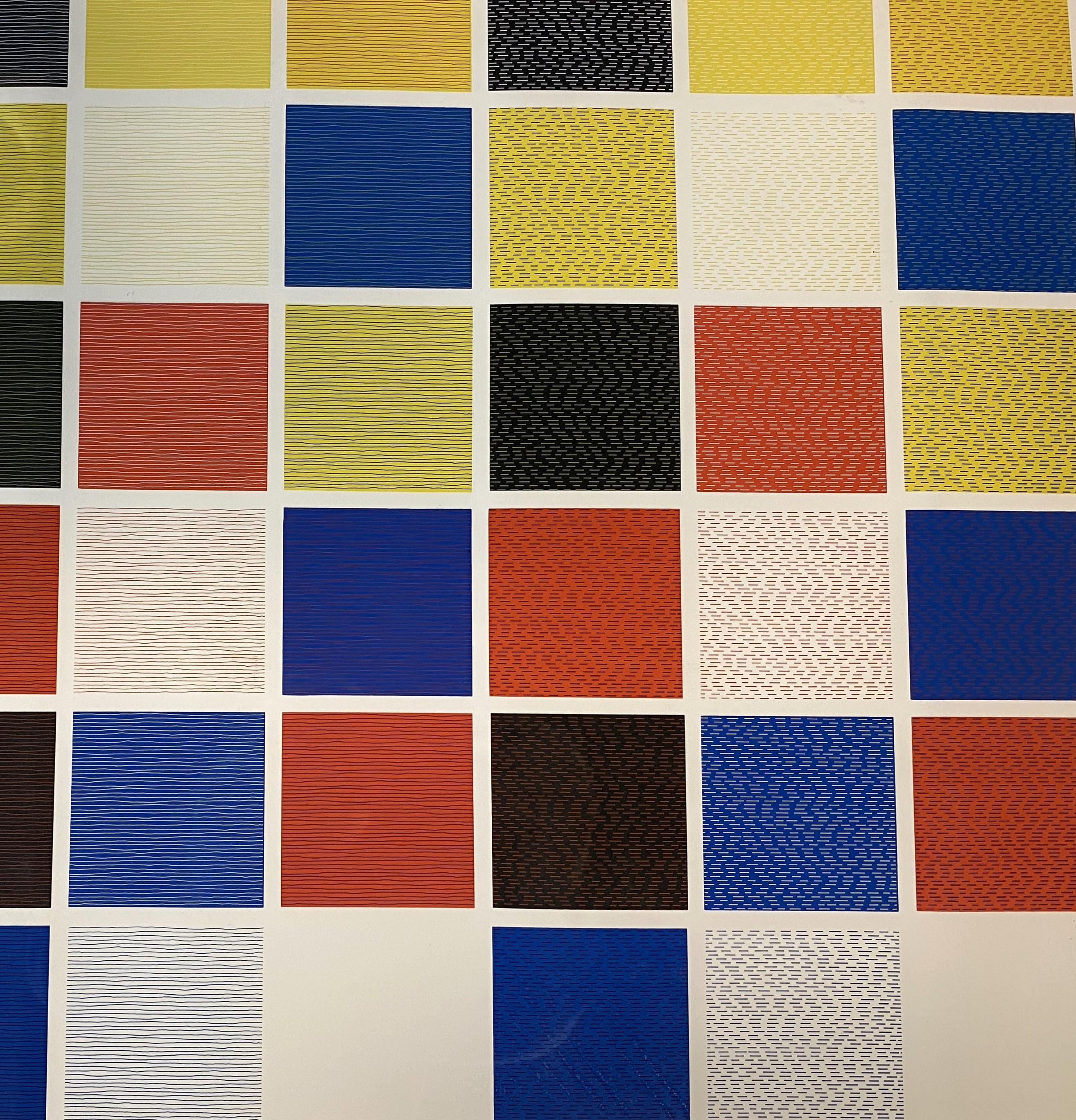 Líneas y color, líneas rectas, no rectas y quebradas, utilizando todas las combinaciones.. - Abstract Print Beige de Sol LeWitt