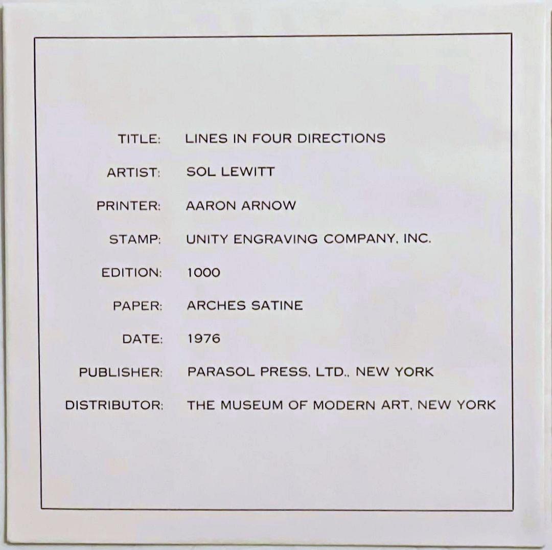 Lines in Four Directions, lithographie sur papier Arches Satine dans une enveloppe timbrée - Géométrique abstrait Print par Sol LeWitt