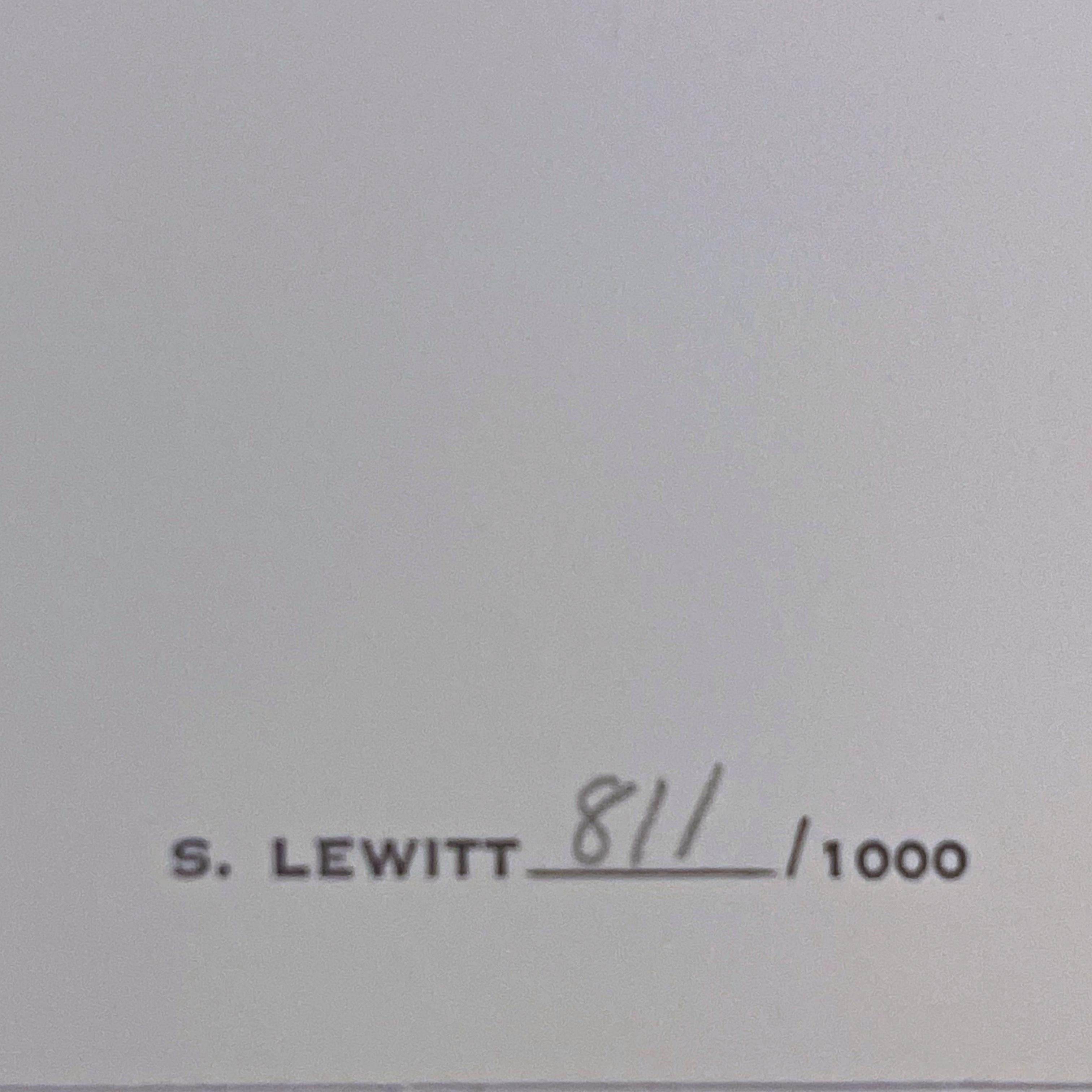 Sol LeWitt
Lines in Four Directions, 1976
Limited edition lithograph on Arches Satine paper in stamped envelope. 
Pencil numbered from the edition of 1000 (811/1000) on the back of the print along with the artist's printed name.
This pencil numbered