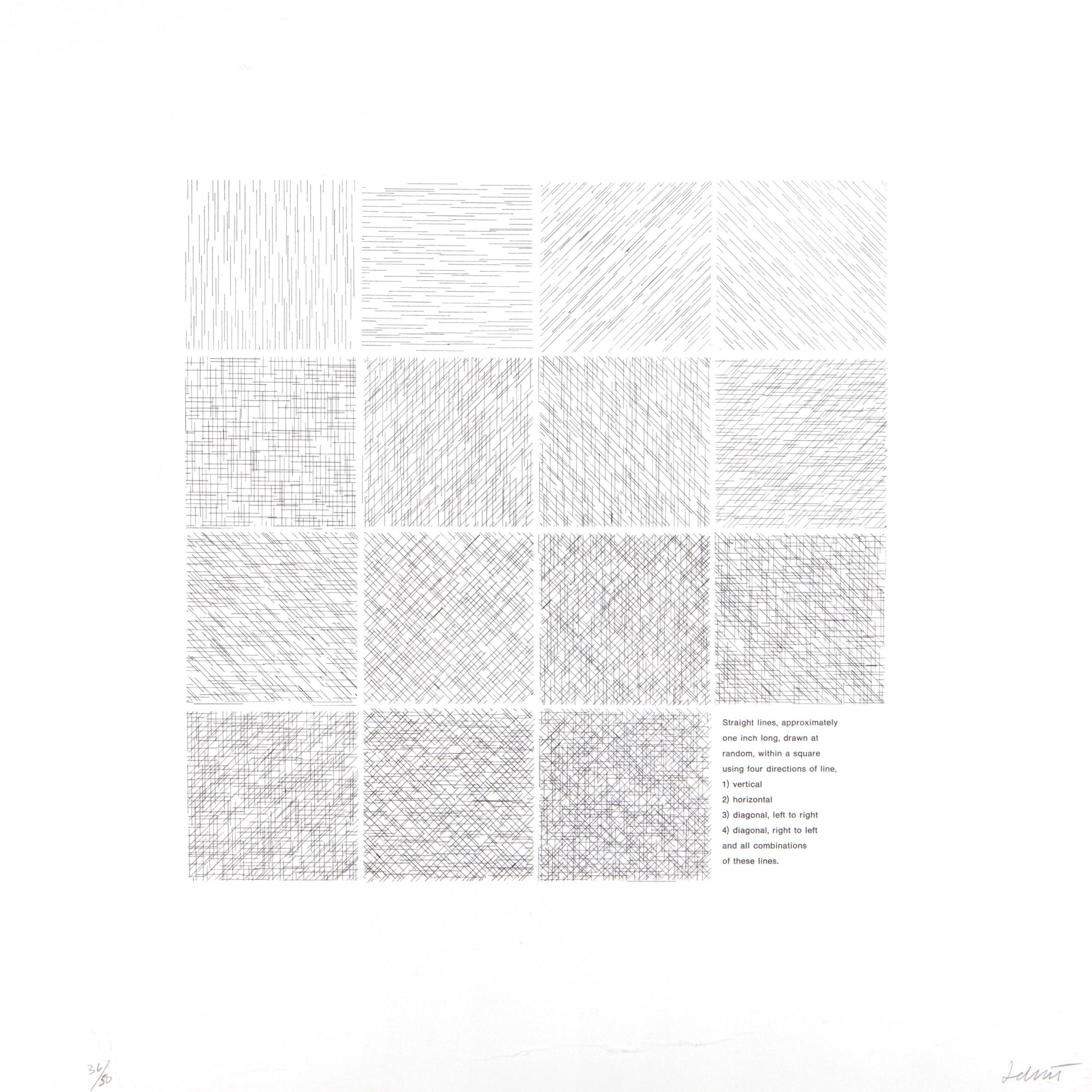 Sol LeWitt Abstract Print - Lines of 1 Inch in 4 Directions and All Combinations, Plate #16 - 1971 