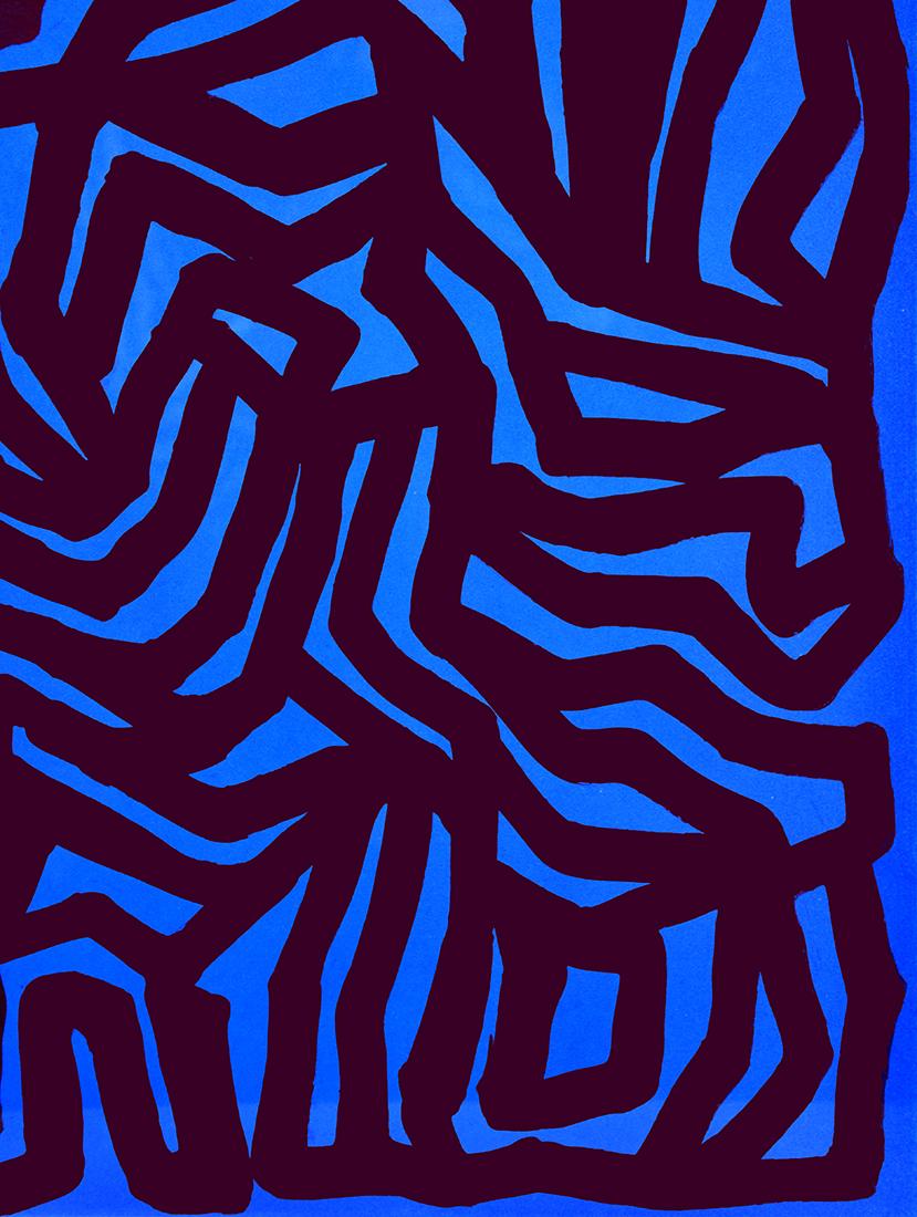 Schleifen und Kurven Blau/Rot (Schwarz), Abstract Print, von Sol LeWitt