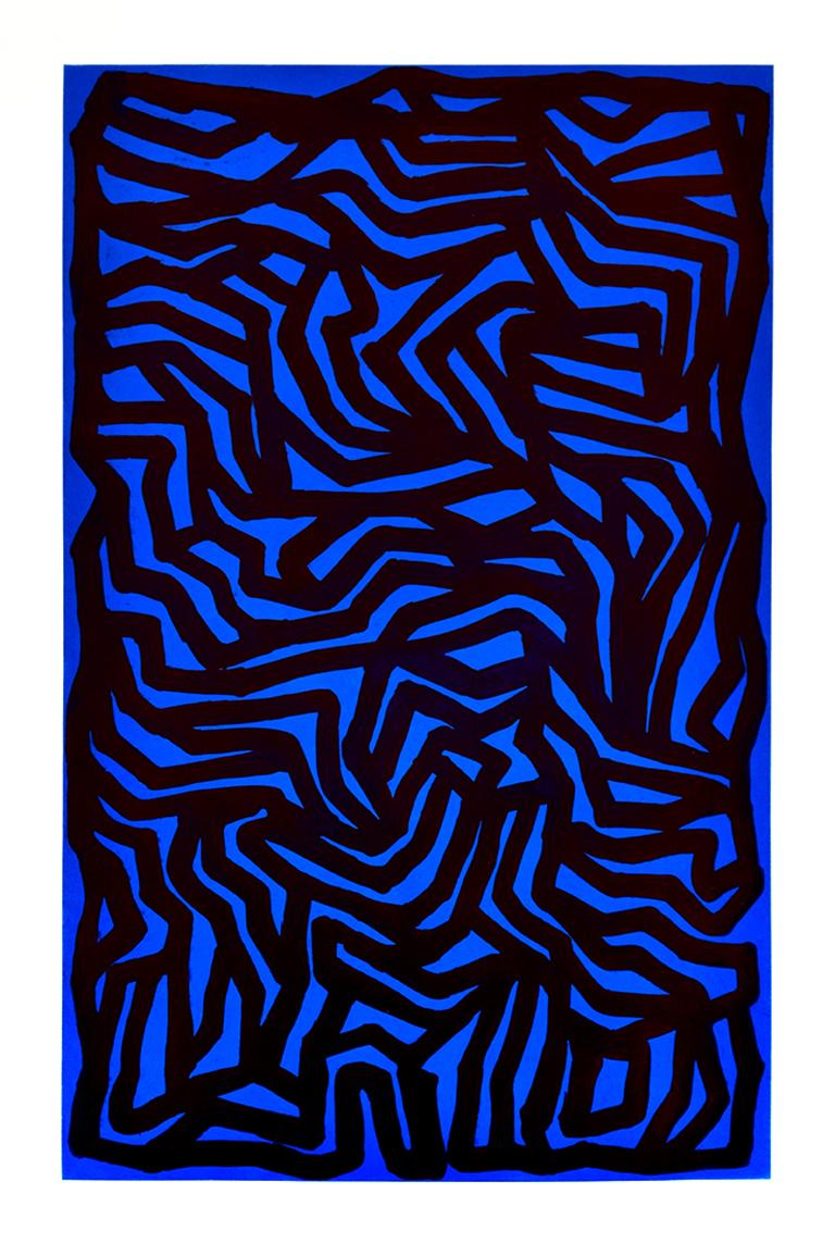 Sol LeWitt Abstract Print – Schleifen und Kurven Blau/Rot